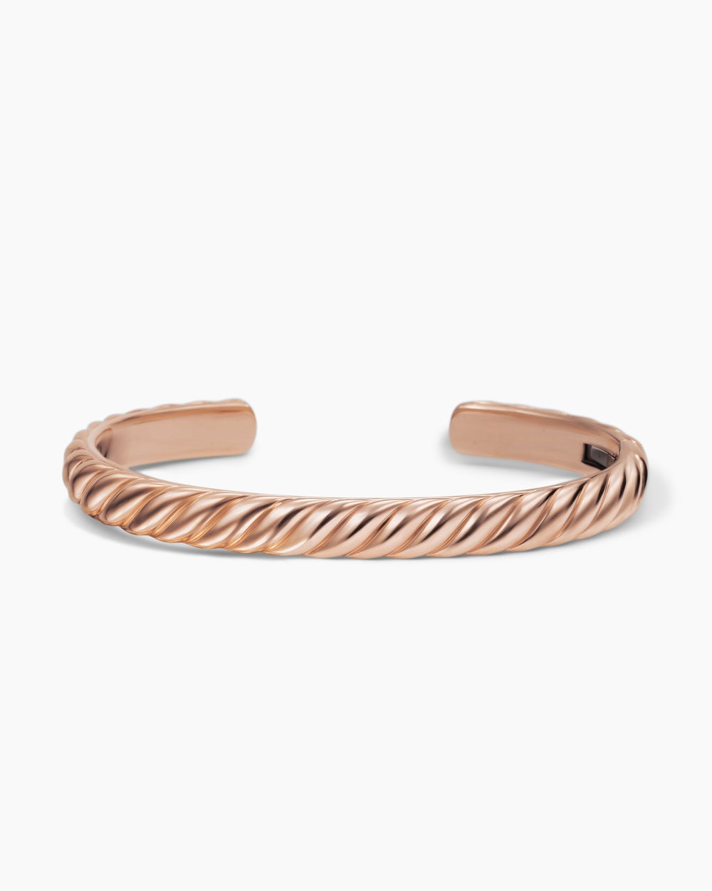 Mens Sculpted Cable Cuff Bracelet in 18K Rose Gold, 7mm