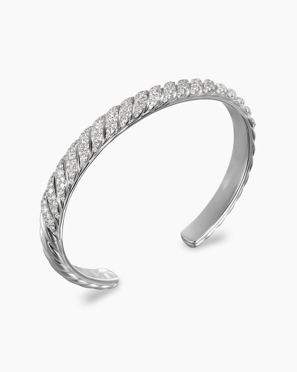Mens Sculpted Cable Cuff Bracelet in 18K White Gold, 7mm