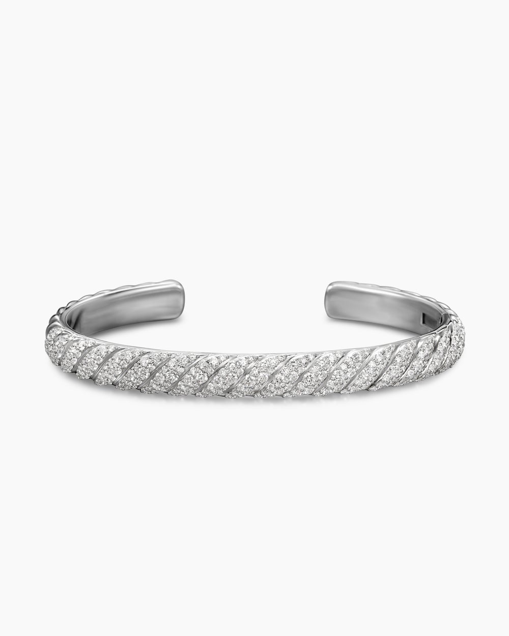 Mens Sculpted Cable Cuff Bracelet in 18K White Gold, 7mm