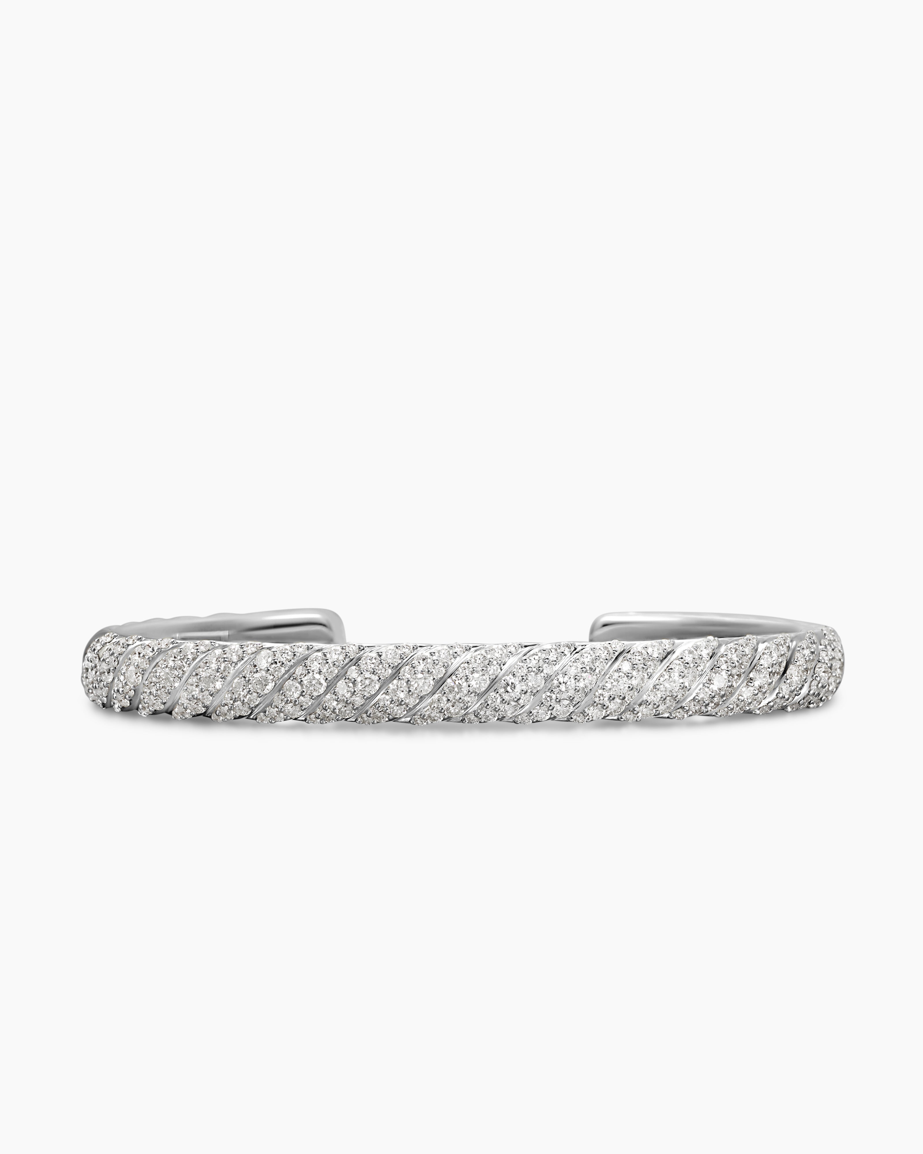 Mens Sculpted Cable Cuff Bracelet in 18K White Gold, 7mm