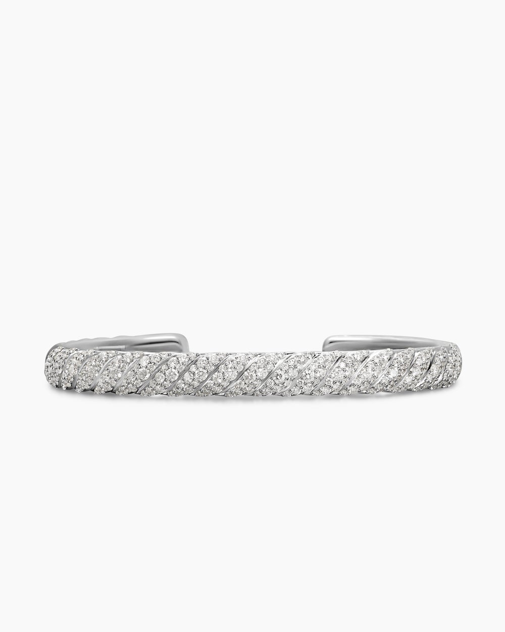 Mens Sculpted Cable Cuff Bracelet in 18K White Gold, 7mm
