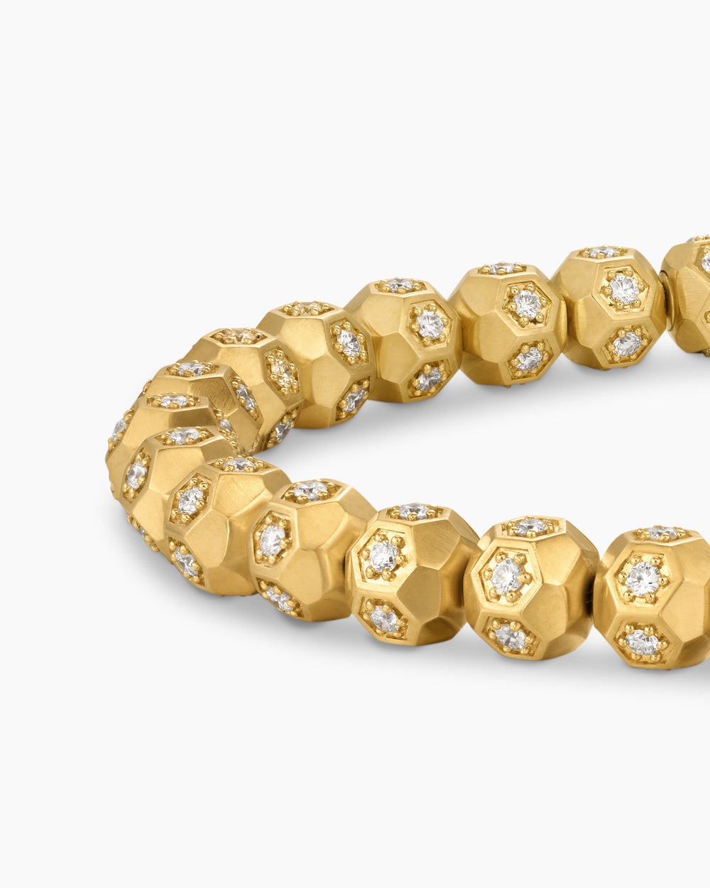 Mens Spiritual Beads Faceted Bracelet in 18ct Yellow Gold with Pavé Diamonds, 6mm