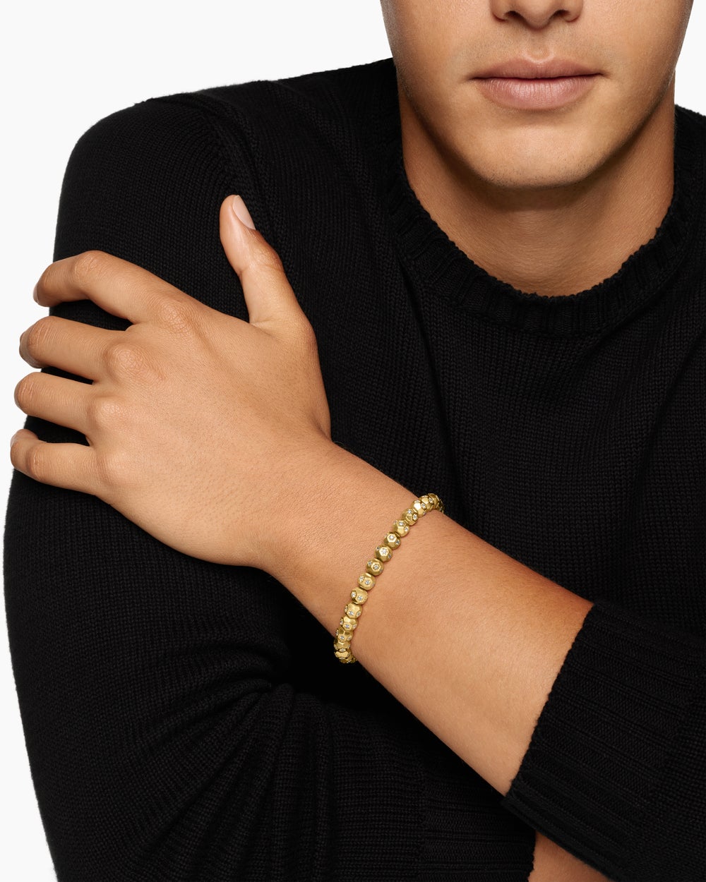 Mens Spiritual Beads Faceted Bracelet in 18ct Yellow Gold with Pavé Diamonds, 6mm