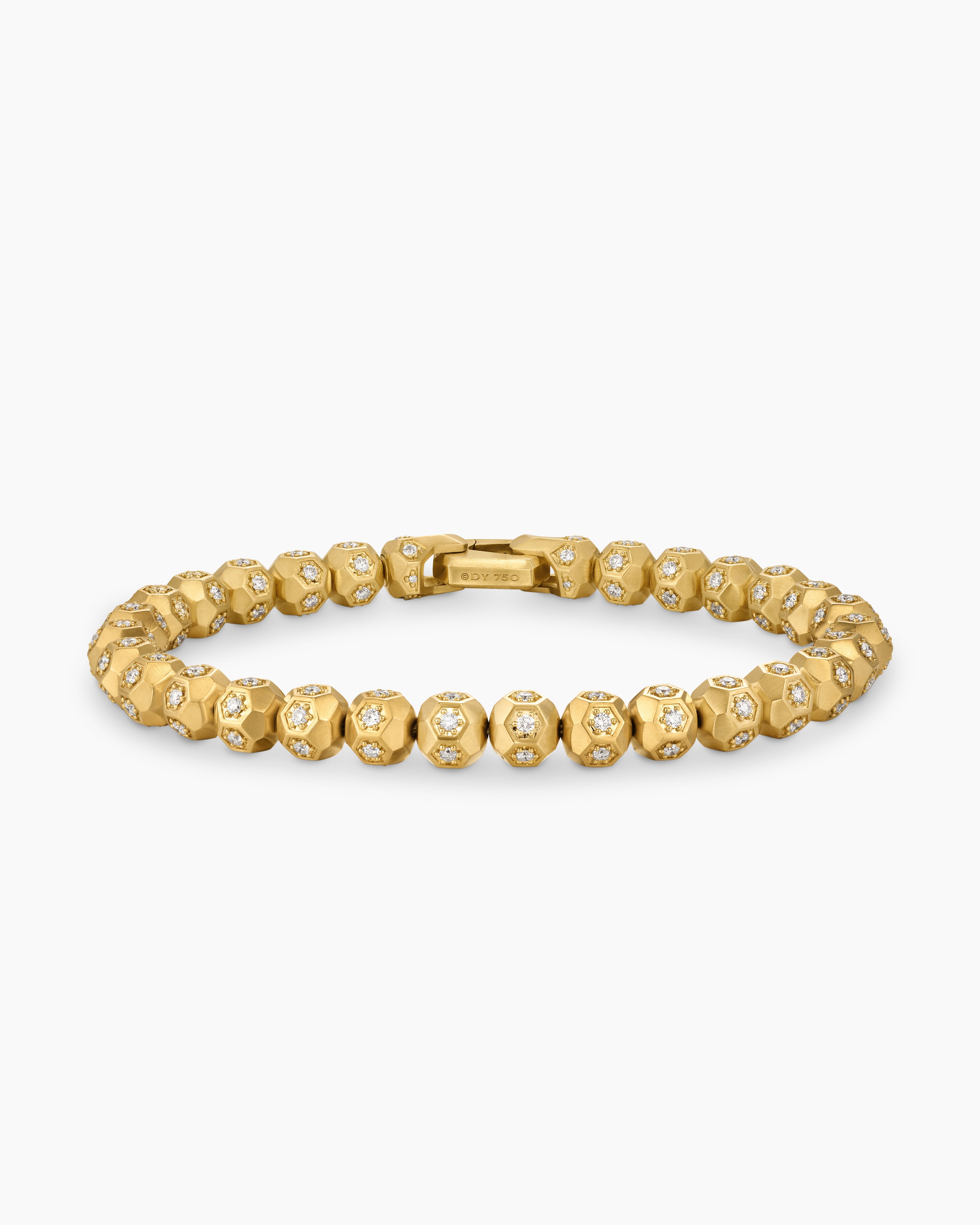 Mens Spiritual Beads Faceted Bracelet in 18ct Yellow Gold with Pav&eacute; Diamonds, 6mm