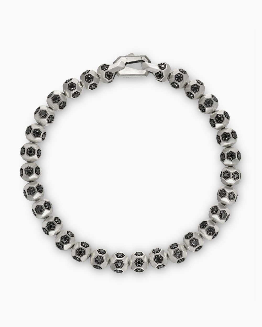 Mens Spiritual Beads Faceted Bracelet in Sterling Silver with Pavé Black Diamonds, 6mm