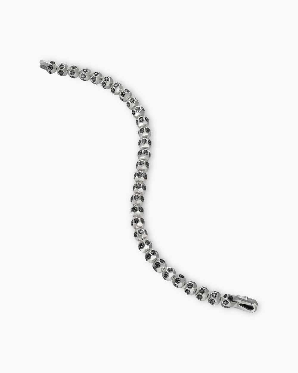 Mens Spiritual Beads Faceted Bracelet in Sterling Silver with Pavé Black Diamonds, 6mm