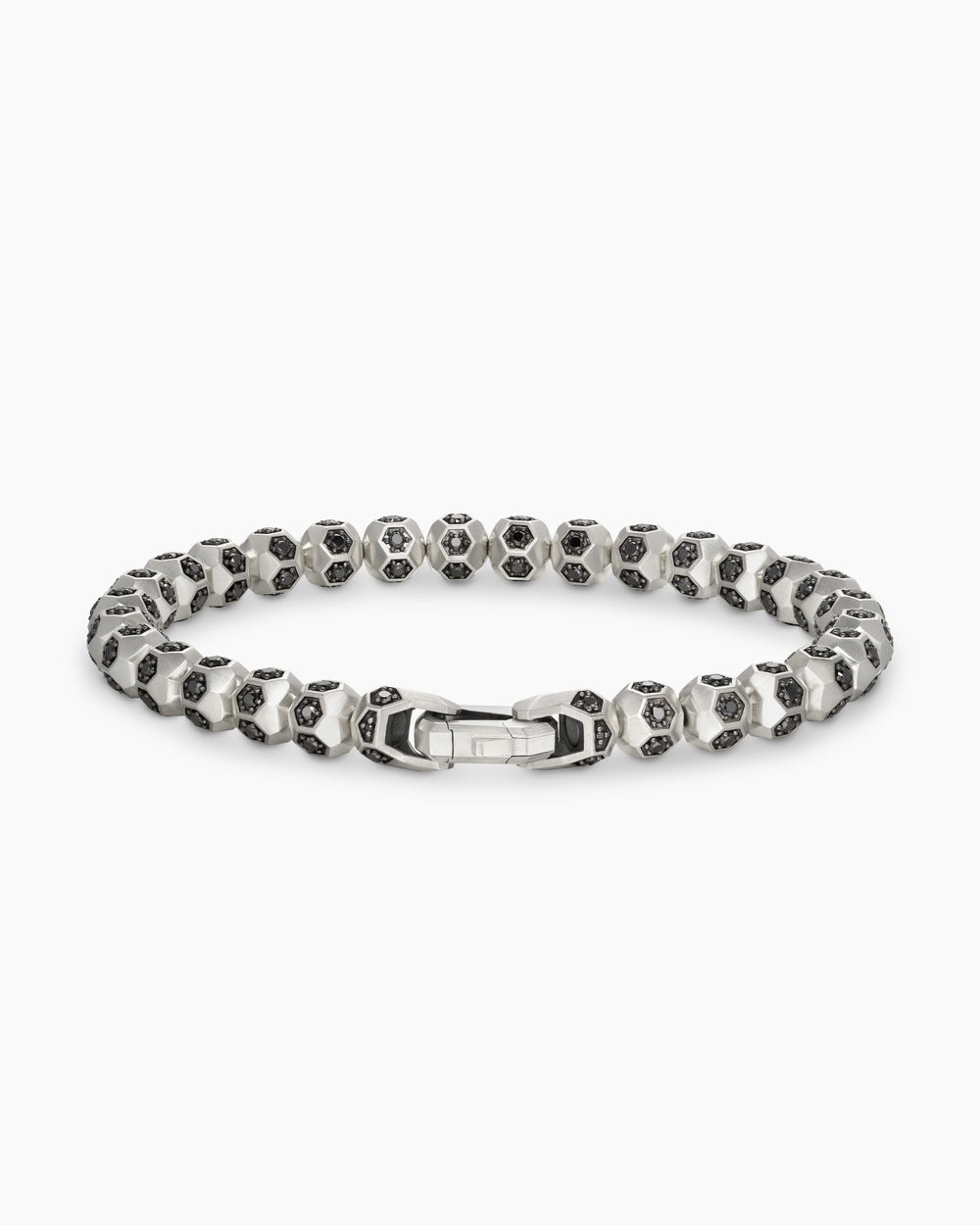 Mens Spiritual Beads Faceted Bracelet in Sterling Silver with Pavé Black Diamonds, 6mm