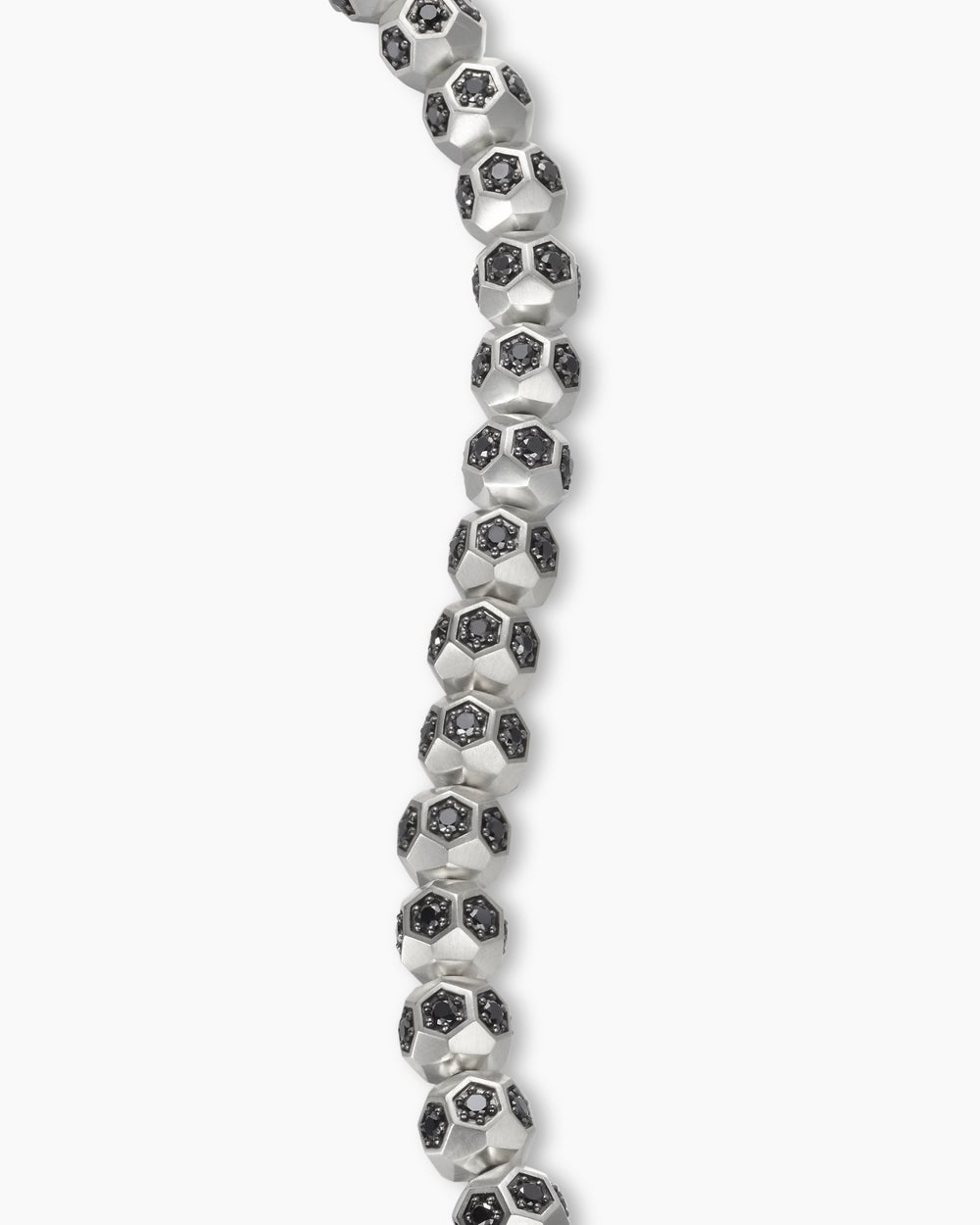 Mens Spiritual Beads Faceted Bracelet in Sterling Silver with Pavé Black Diamonds, 6mm