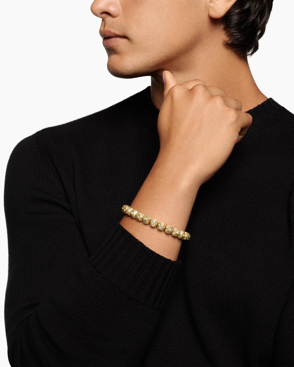Bracelet Spiritual Beads à facettes en or jaune 18 carats et pavé de diamants, 8 mm homme
