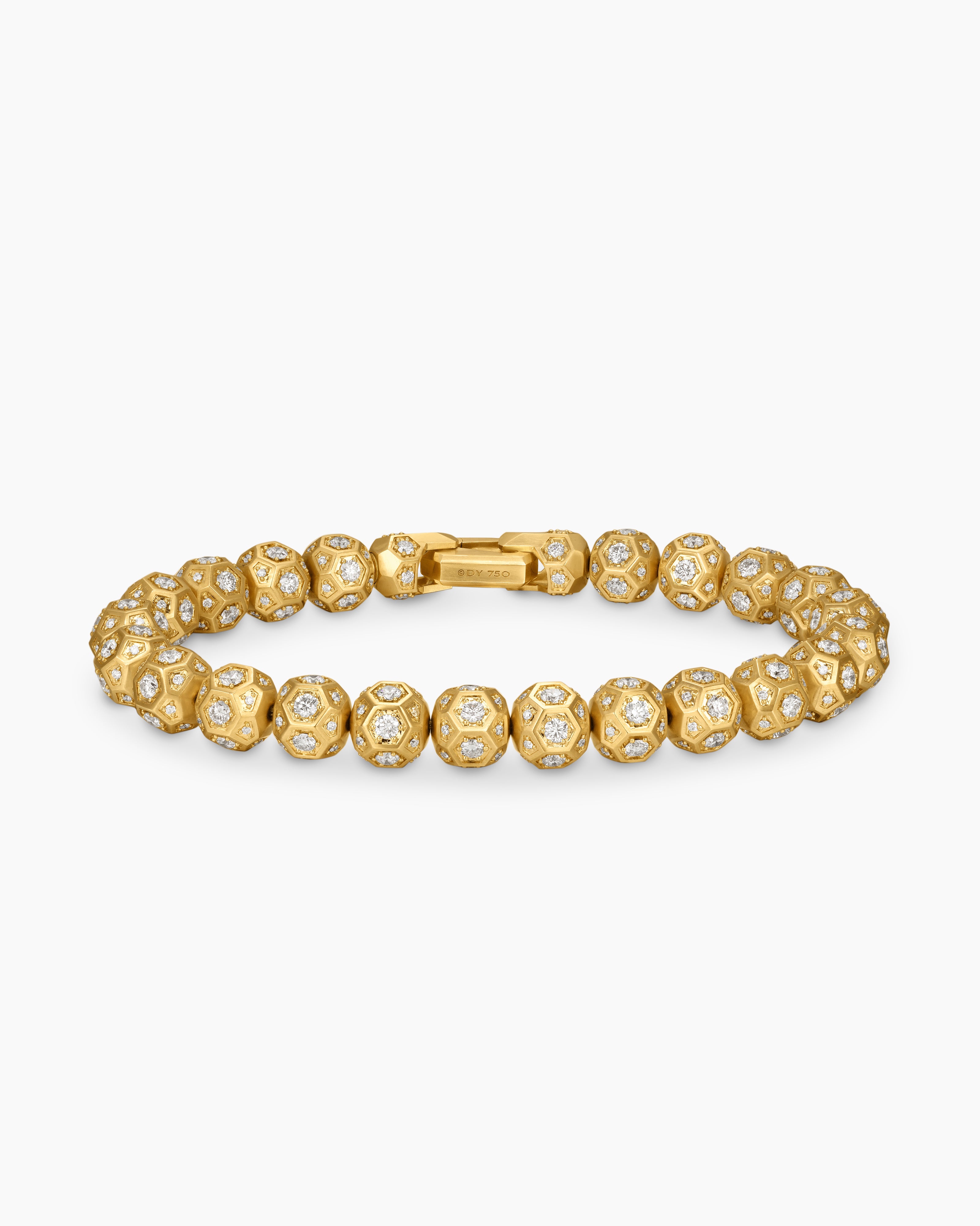 Bracelet Spiritual Beads &agrave; facettes en or jaune 18 carats et pav&eacute; de diamants, 8 mm homme 