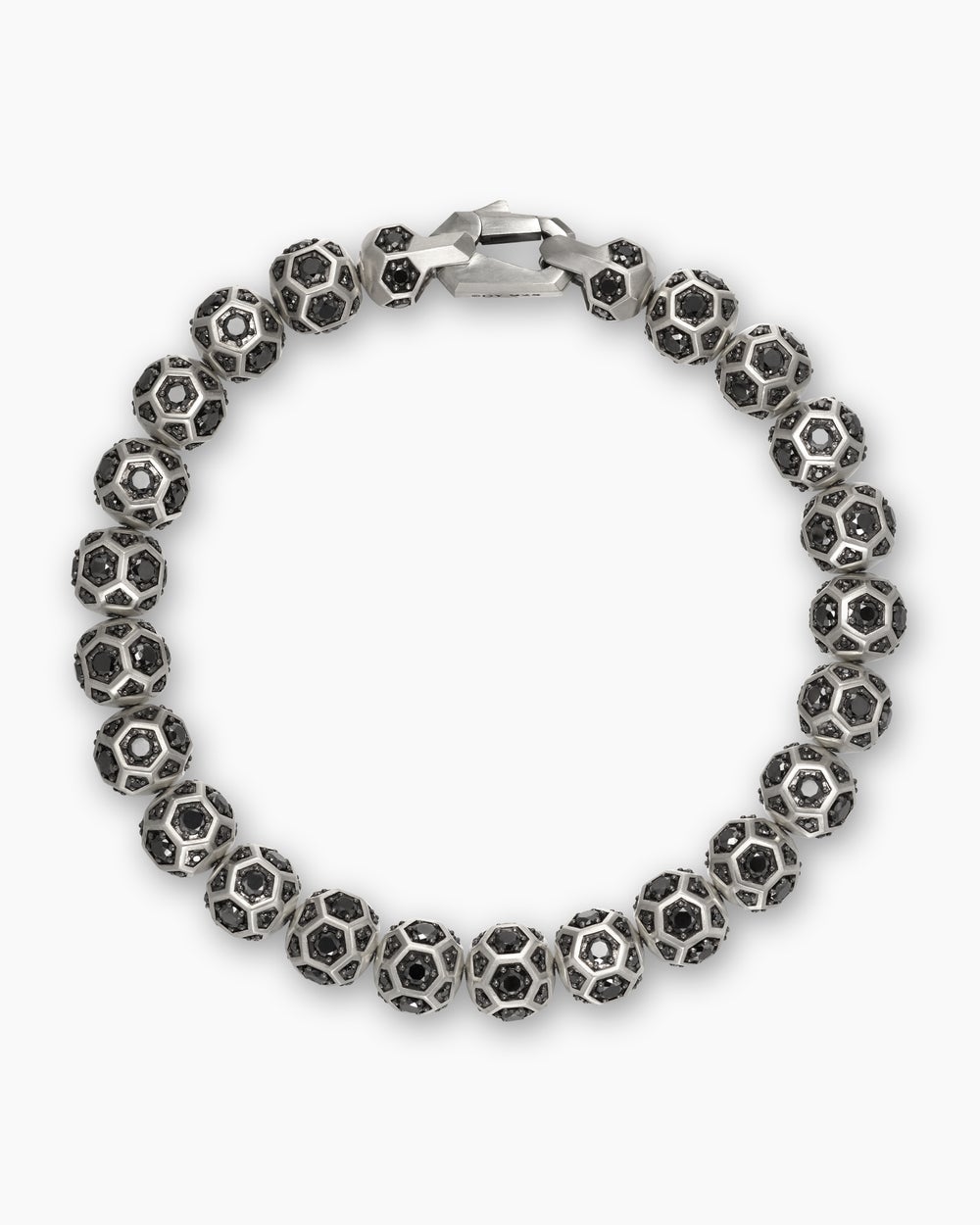 Mens Spiritual Beads Faceted Bracelet in Sterling Silver with Pavé Black Diamonds, 8mm