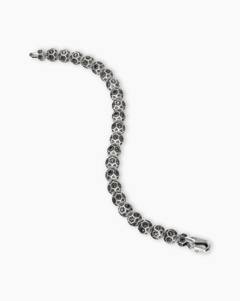 Mens Spiritual Beads Faceted Bracelet in Sterling Silver with Pavé Black Diamonds, 8mm