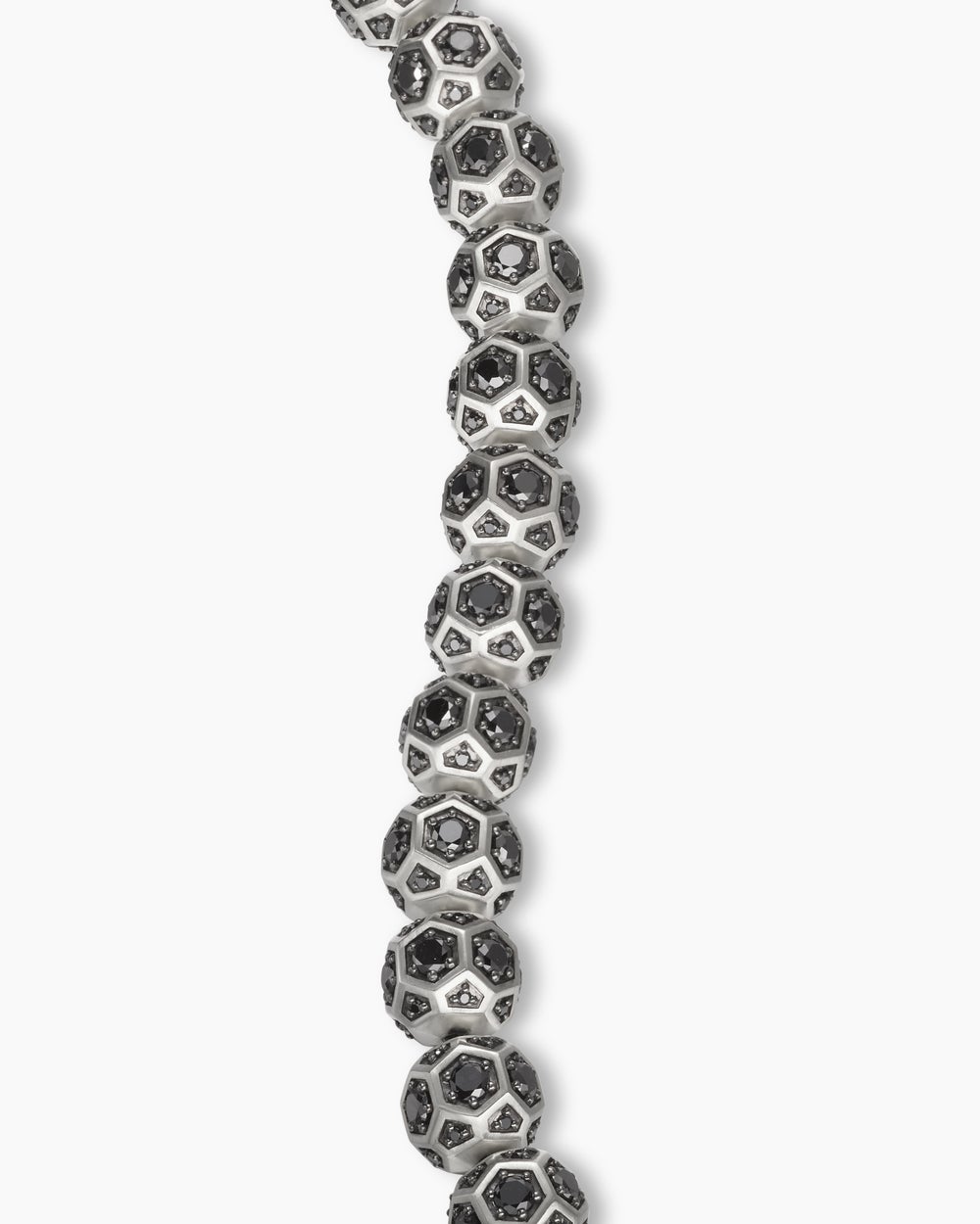 Mens Spiritual Beads Faceted Bracelet in Sterling Silver with Pavé Black Diamonds, 8mm