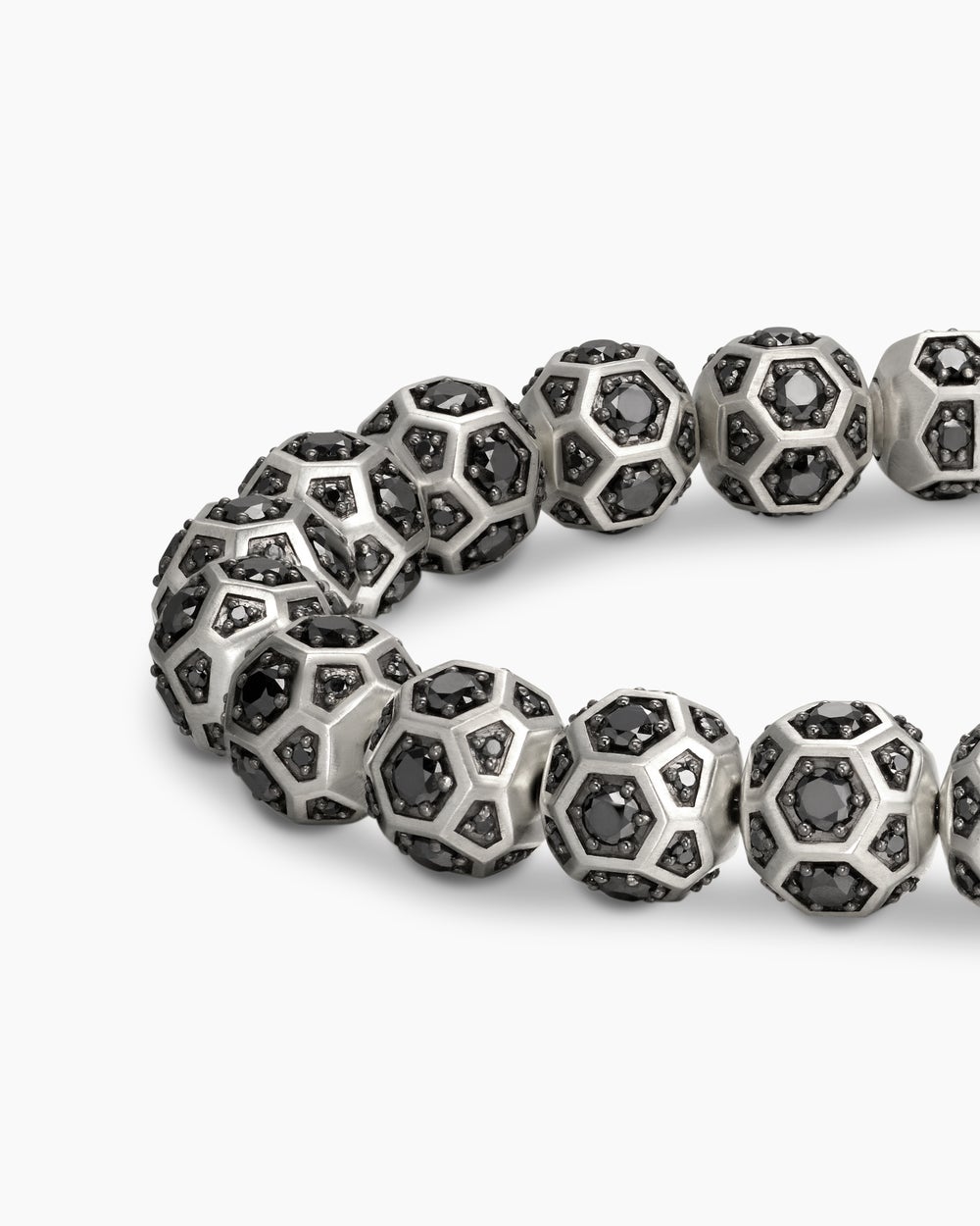 Mens Spiritual Beads Faceted Bracelet in Sterling Silver with Pavé Black Diamonds, 8mm