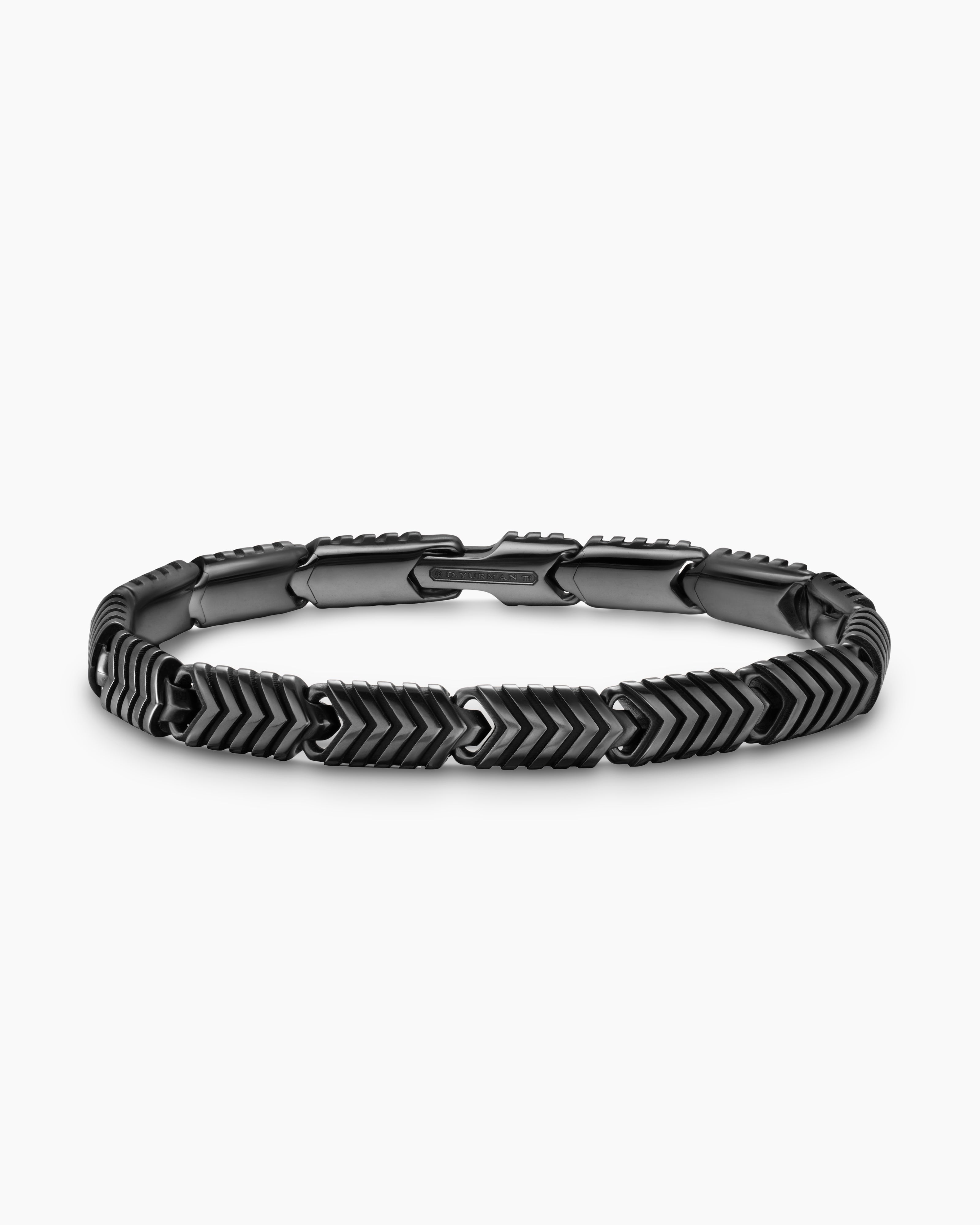 Mens Chevron Link Bracelet in Black Titanium, 7.6mm