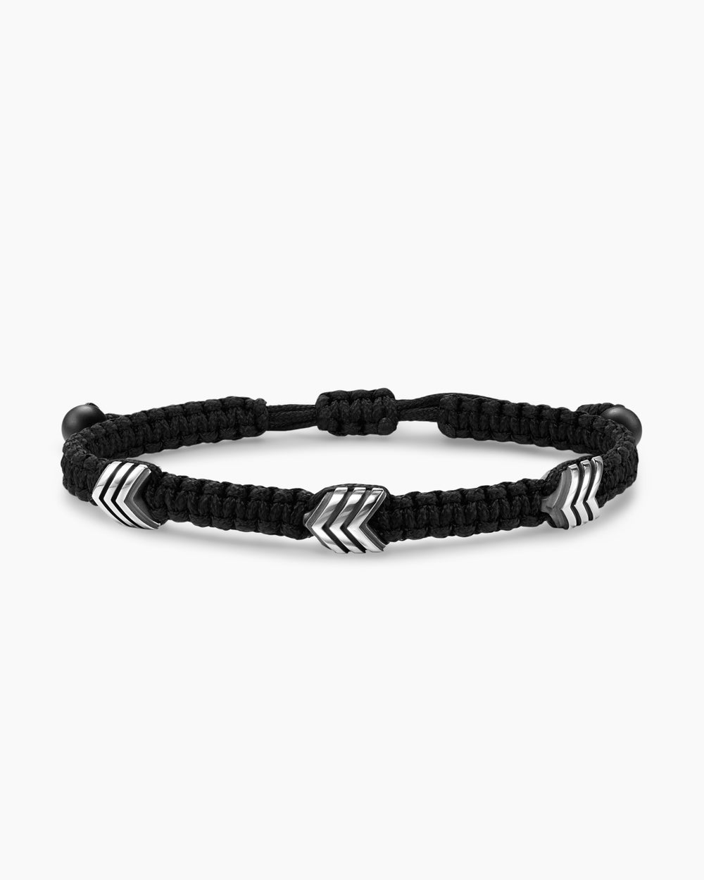 Mens Chevron Black Nylon Woven Station Bracelet with Sterling Silver and Black Onyx, 8.6mm