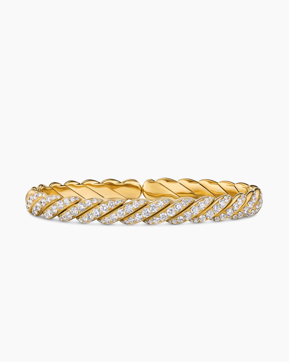 Mens Sculpted Cable Pavé Flex Bracelet in 18K Yellow Gold, 7.5mm