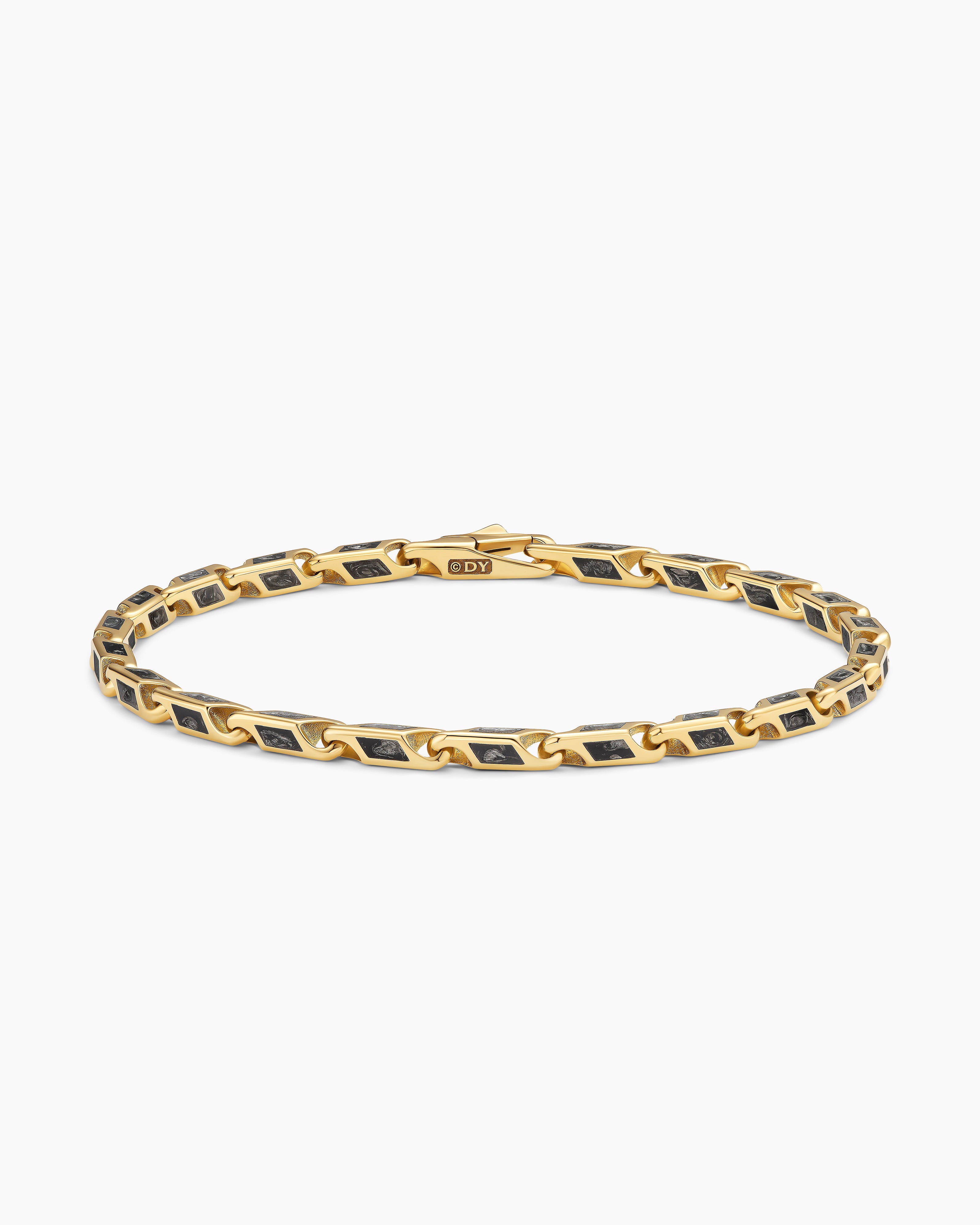 Mens Streamline&reg; Faceted Chain Bracelet in 18K Yellow Gold with Forged Carbon, 4.3mm