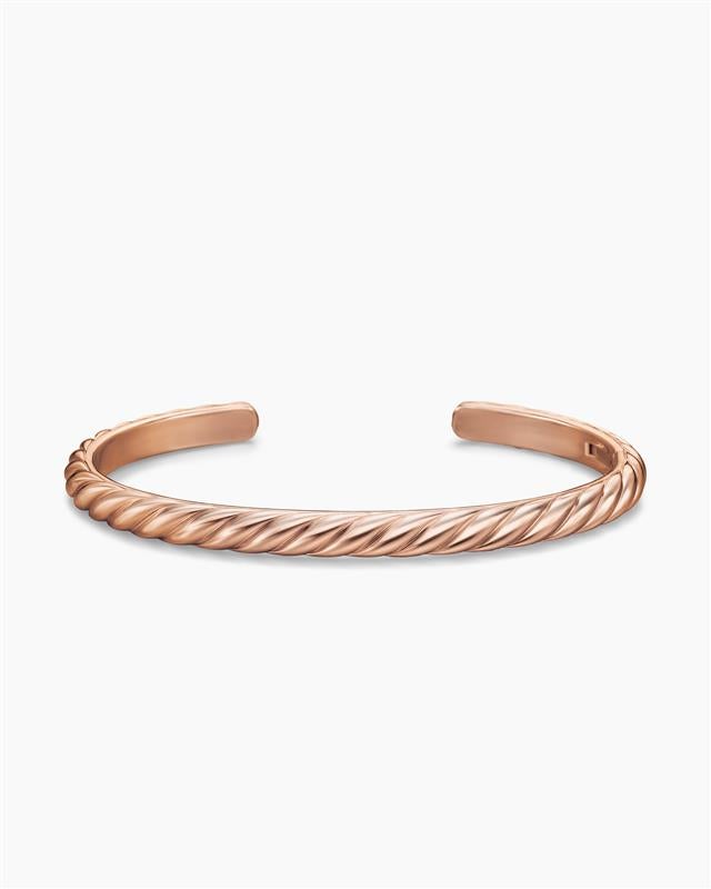 Mens Sculpted Cable Cuff Bracelet in 18K Rose Gold, 5.5mm
