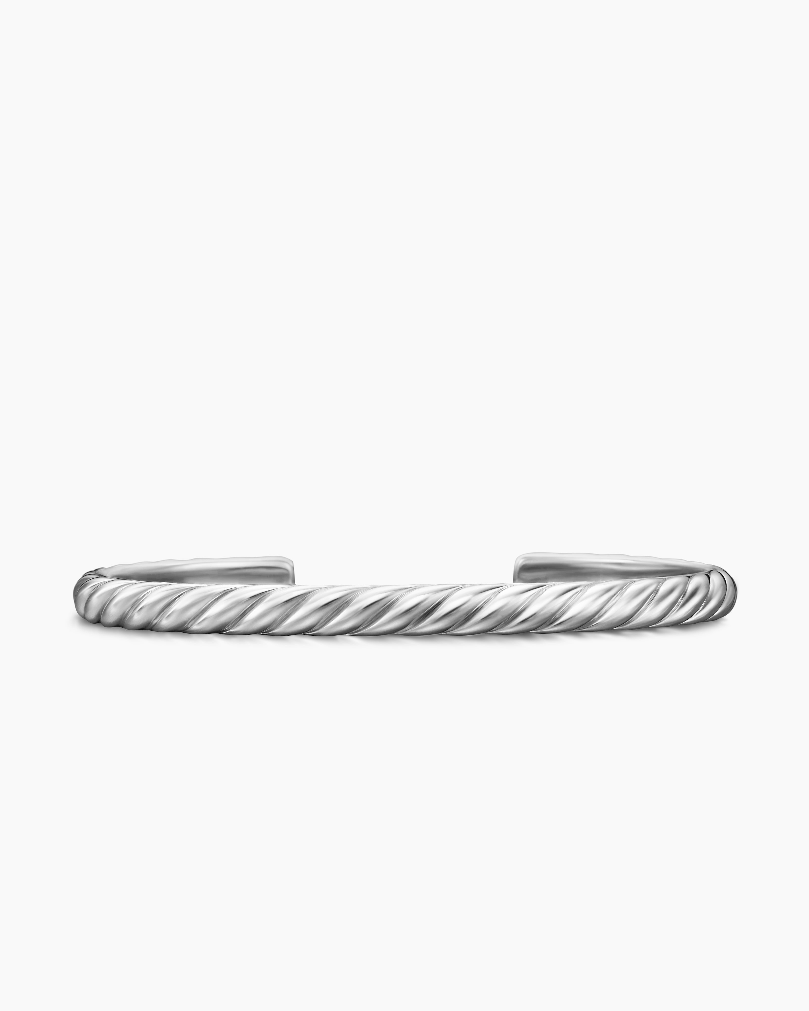 Mens Sculpted Cable Cuff Bracelet in 18K White Gold, 5.5mm