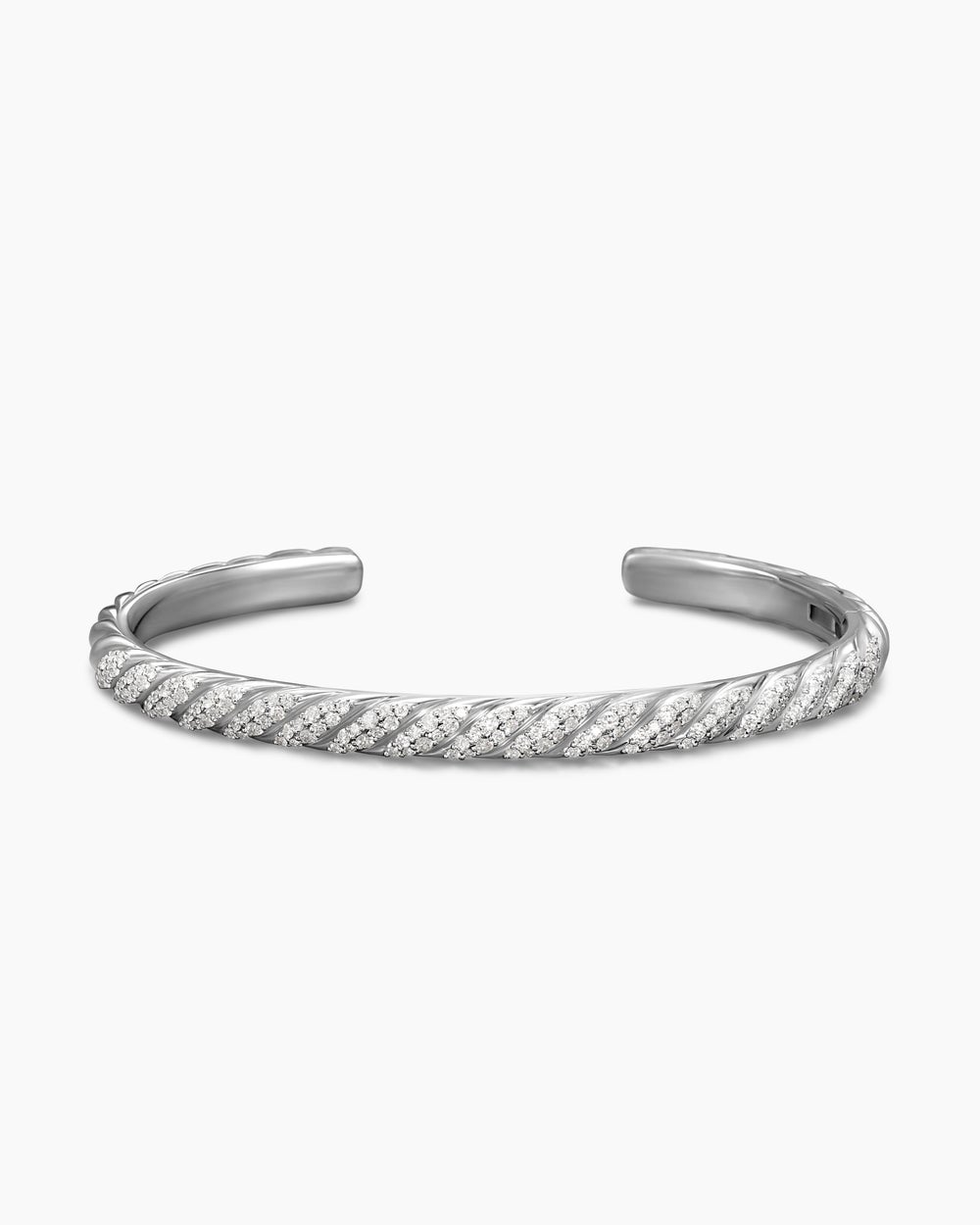 Mens Sculpted Cable Cuff Bracelet in 18K White Gold, 5.5mm