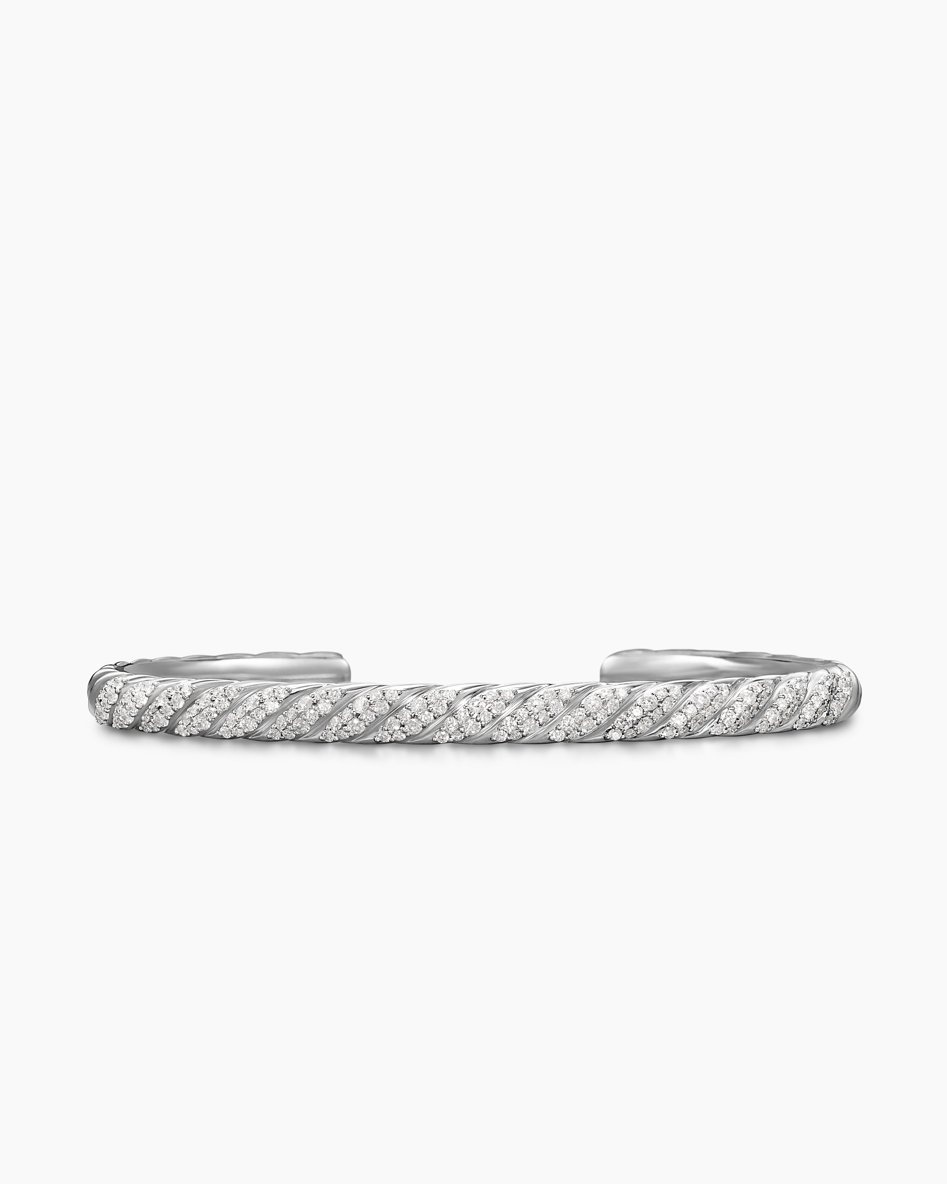 Mens Sculpted Cable Cuff Bracelet in 18K White Gold, 5.5mm