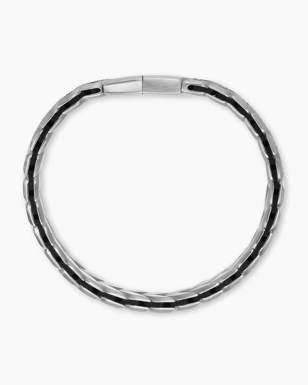 Mens Chevron Woven Bracelet in Sterling Silver with Black Diamonds, 12mm
