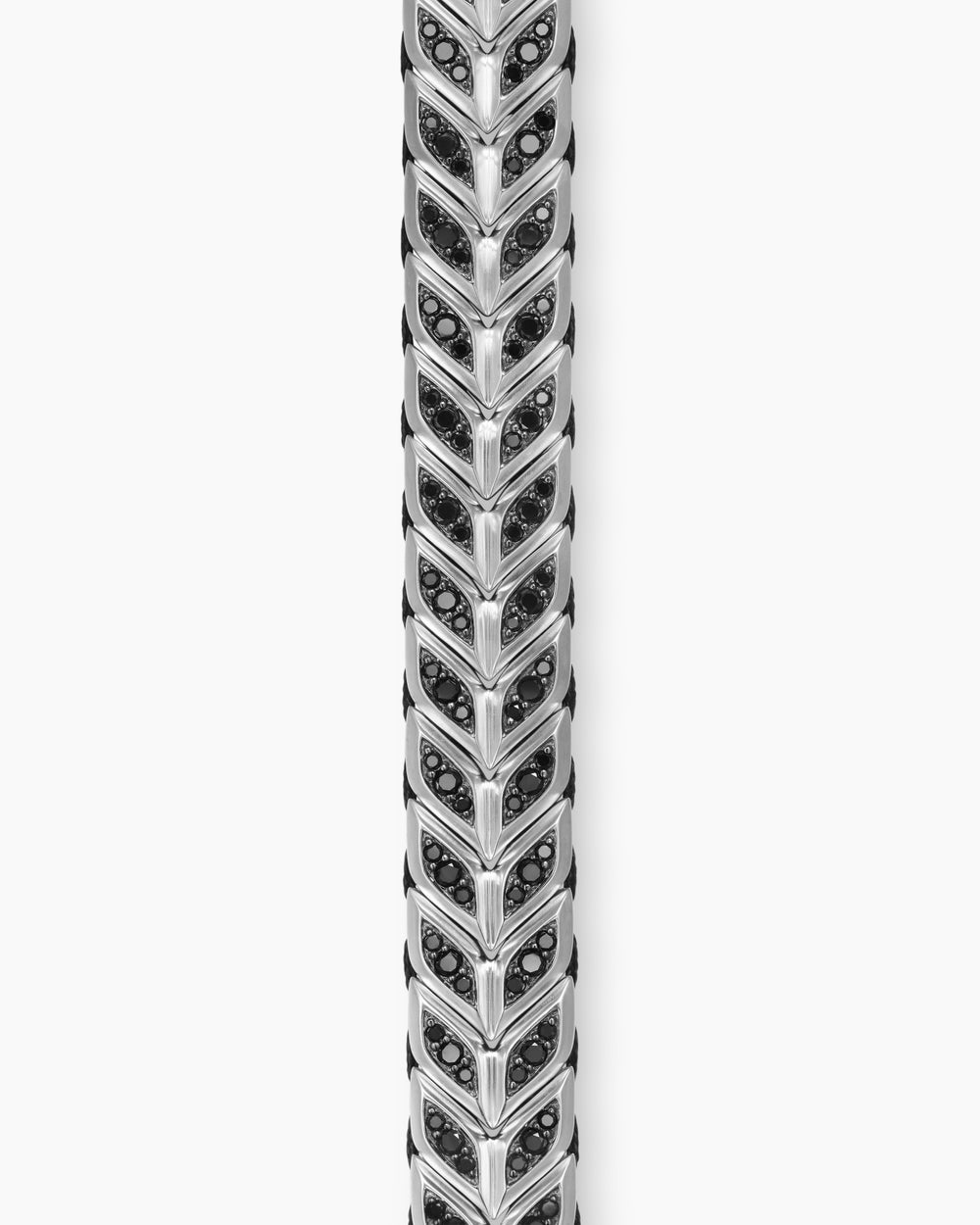 Mens Chevron Woven Bracelet in Sterling Silver with Black Diamonds, 12mm
