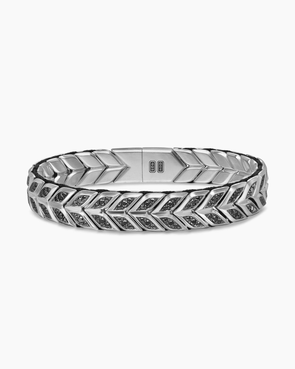 Mens Chevron Woven Bracelet in Sterling Silver with Black Diamonds, 12mm