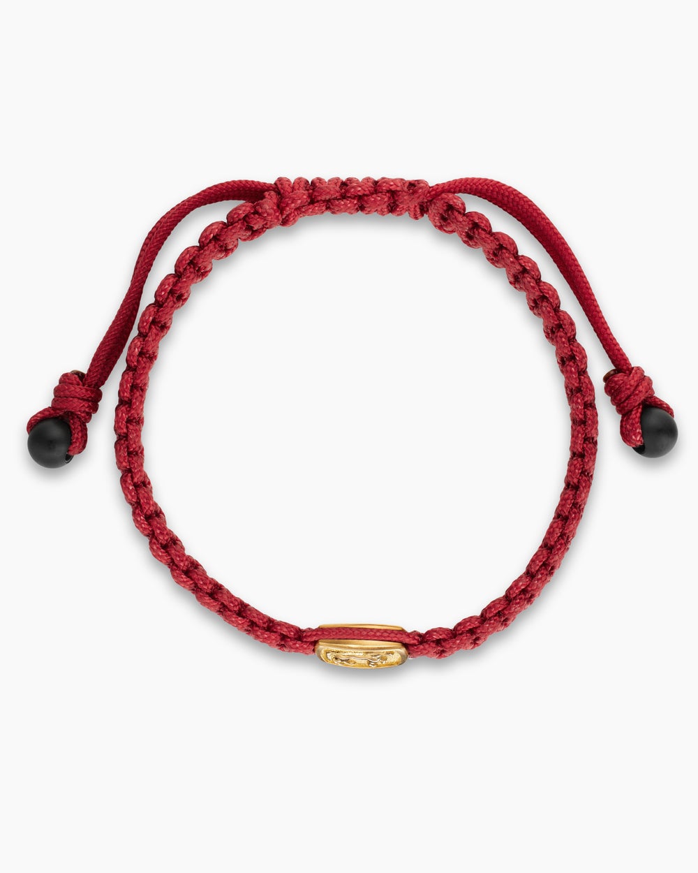 Mens Petrvs® Horse Red Nylon Woven Station Bracelet in 18K Yellow Gold with Black Onyx, 11.9mm