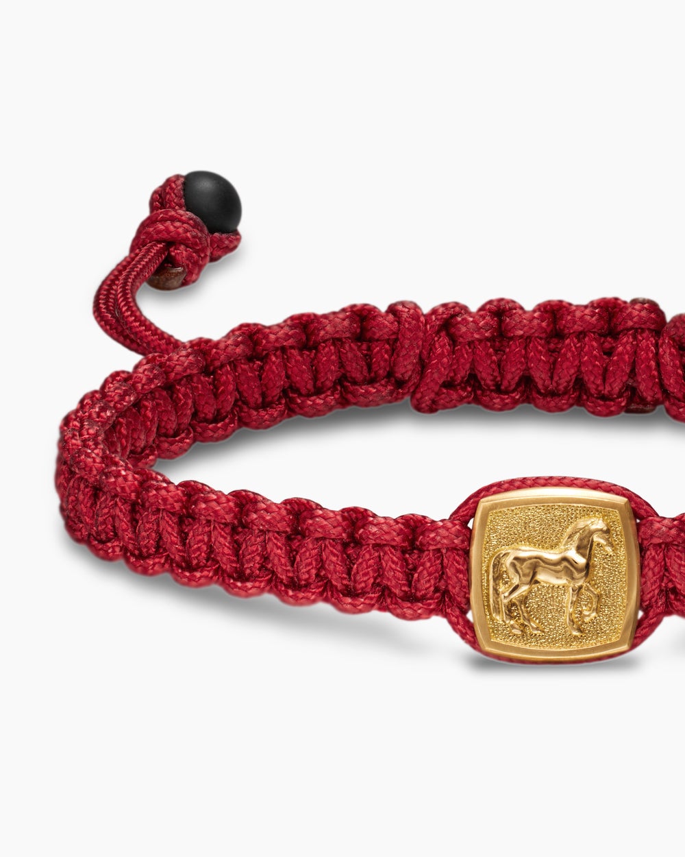 Mens Petrvs® Horse Red Nylon Woven Station Bracelet in 18K Yellow Gold with Black Onyx, 11.9mm