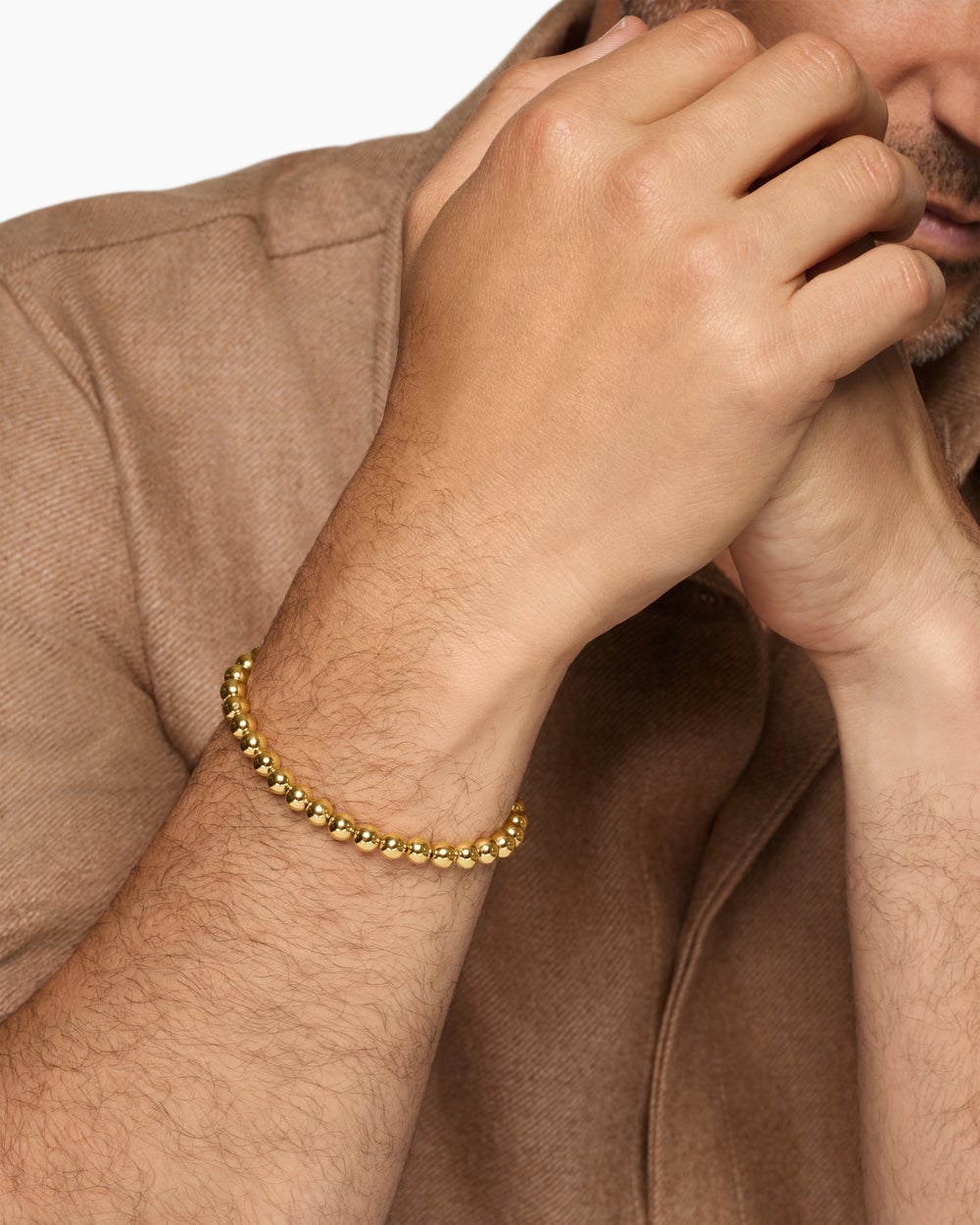 Mens Spiritual Beads Metal Bead Bracelet in 18K Yellow Gold, 6mm