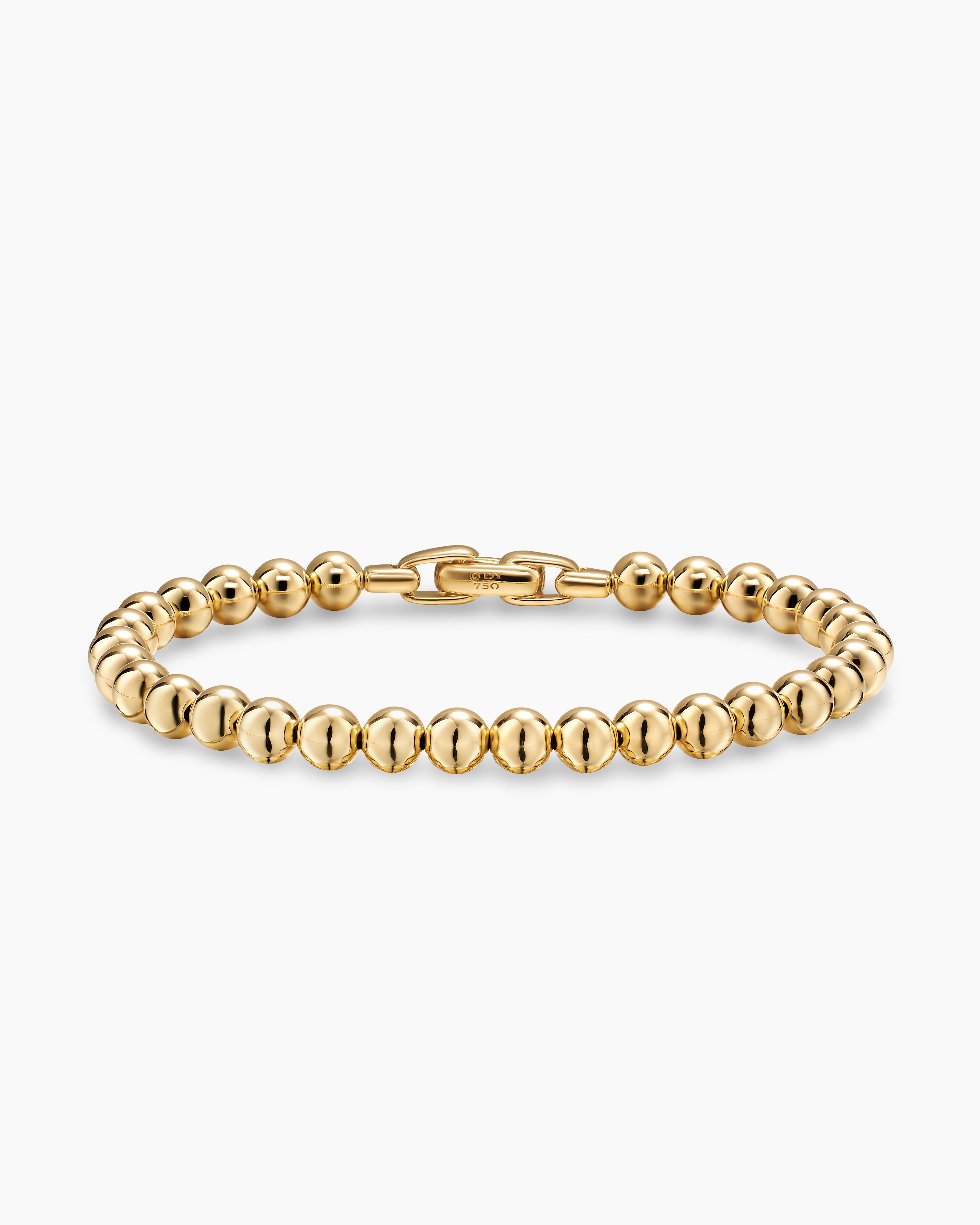 Mens Spiritual Beads Metal Bead Bracelet in 18K Yellow Gold, 6mm
