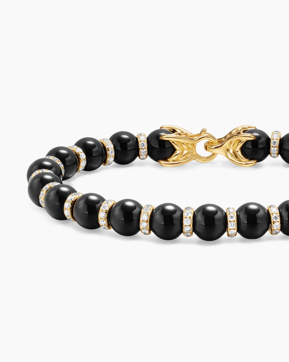 Mens Spiritual Beads Bracelet in 18K Yellow Gold with Black Onyx and Diamonds, 8mm