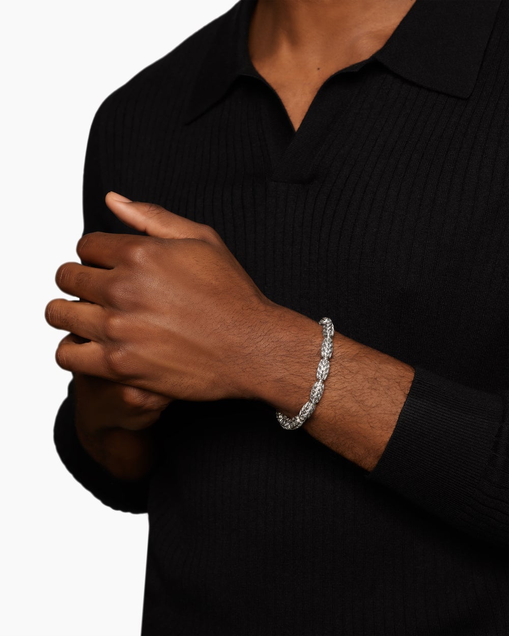 Bracelet à perles Chevron en argent sterling, 7,5 mm hommes