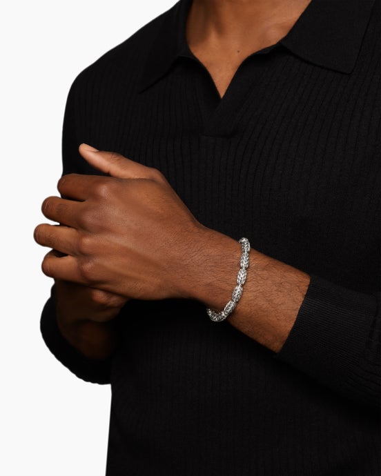 Chevron Bead Bracelet in Sterling Silver with Diamonds, 7.5mm