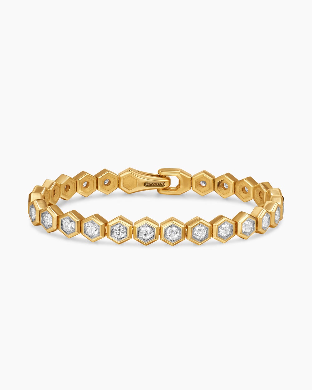 Mens Hex Pavé Tennis Bracelet in 18K Yellow Gold, 8mm