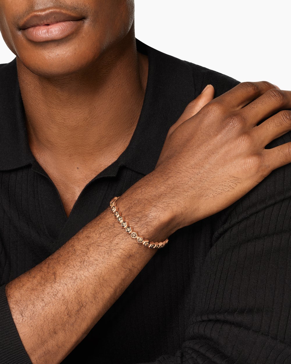Mens Hex Pavé Tennis Bracelet in 18K Rose Gold, 8mm
