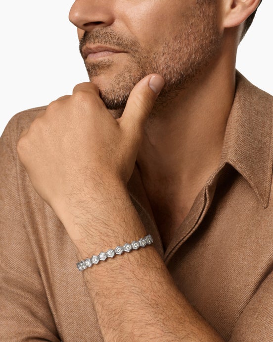 Bracelet de tennis pavé Hex en argent massif avec diamants, 8 mm