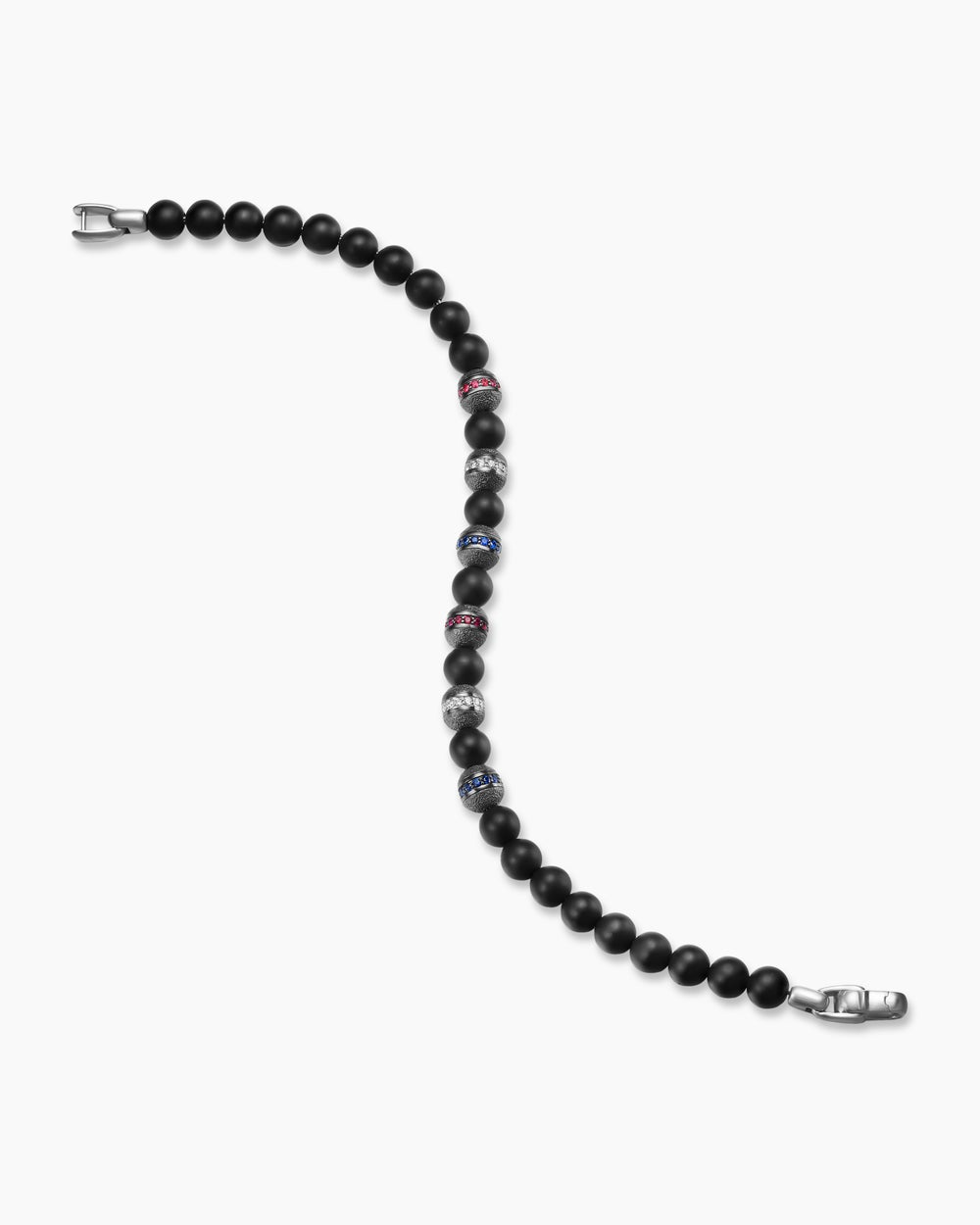 Bracelet drapeau Spiritual Beads en argent sterling avec onyx noir, saphirs, diamants et rubis, 6 mm hommes