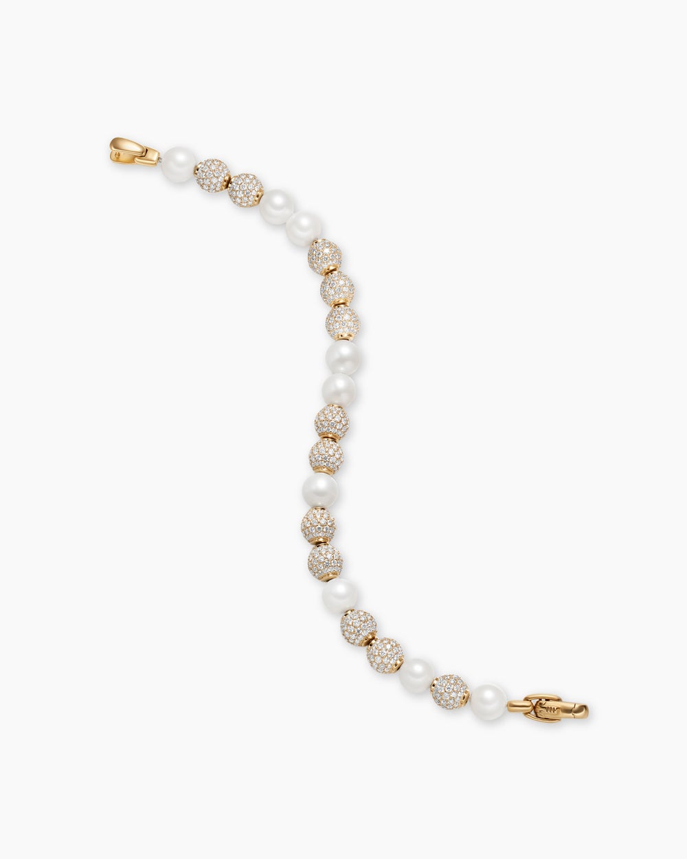 Mens Spiritual Beads Pearl and Pavé Bracelet in 18K Yellow Gold, 8mm