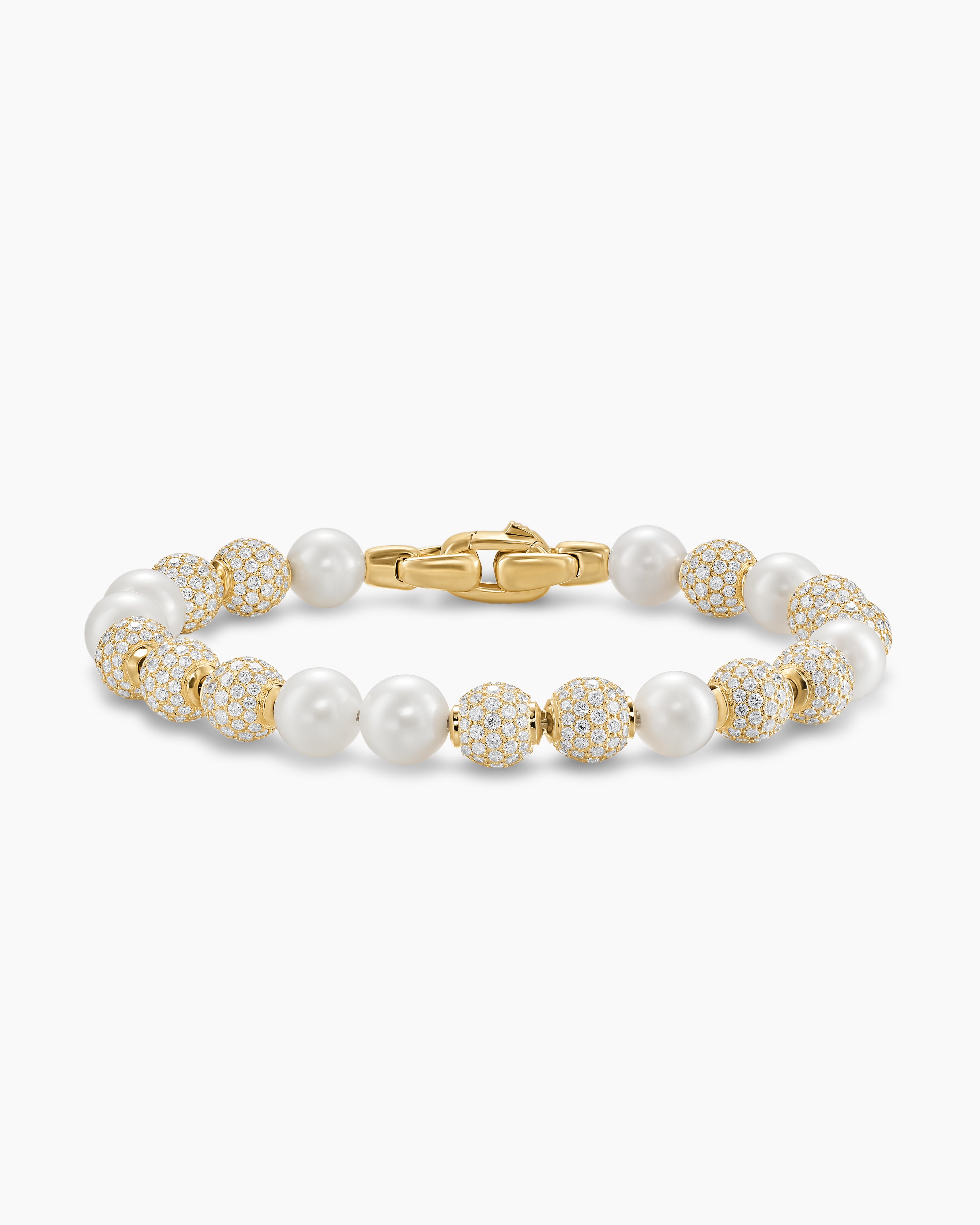 Mens Spiritual Beads Pearl and Pav&eacute; Bracelet in 18K Yellow Gold, 8mm