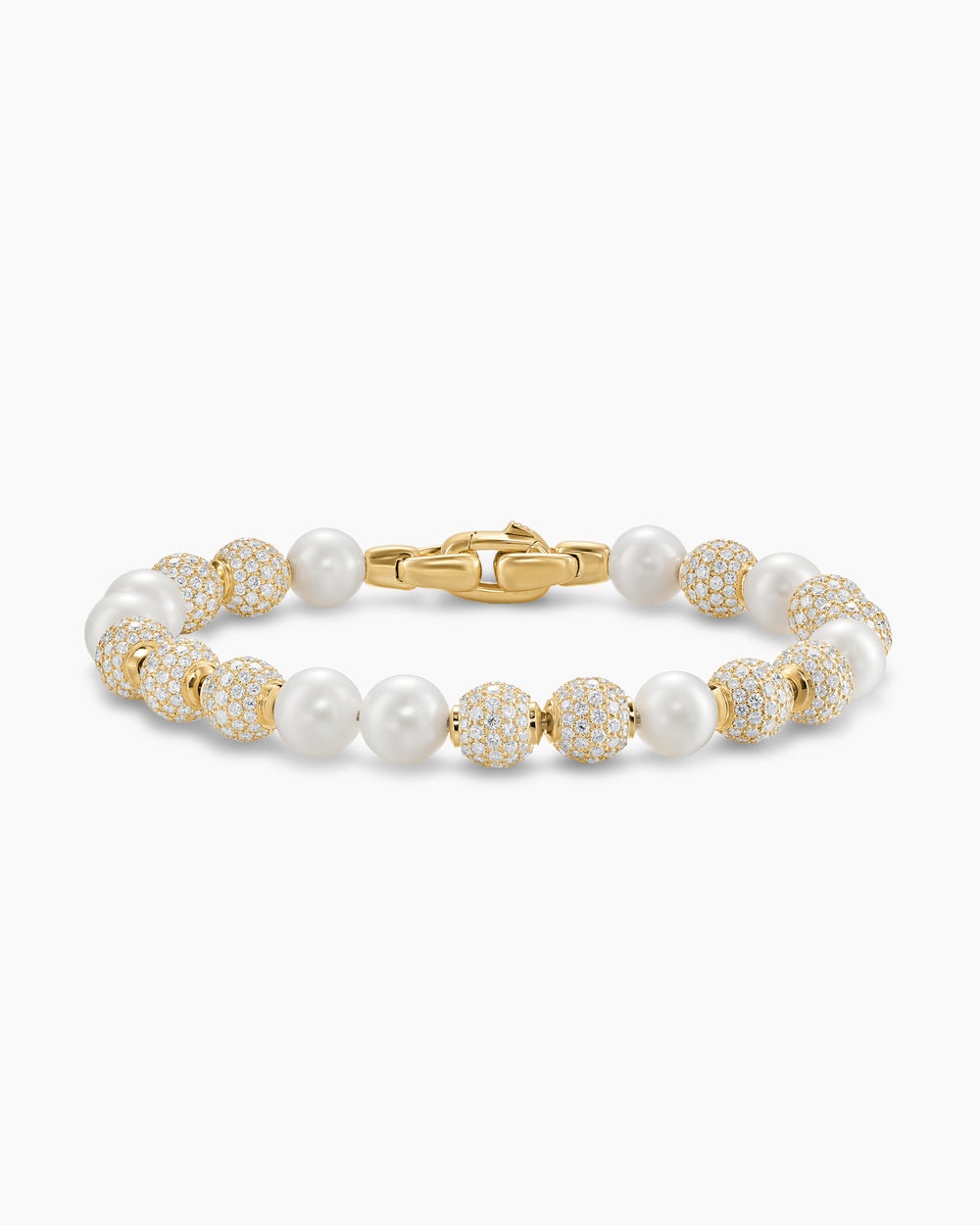 Mens Spiritual Beads Pearl and Pavé Bracelet in 18K Yellow Gold, 8mm
