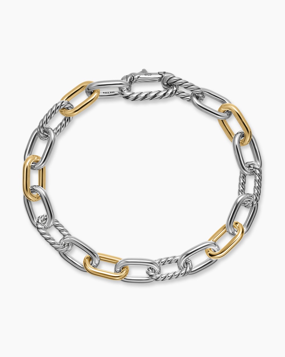Mens DY Madison Chain Bracelet in Sterling Silver with 18K Yellow Gold, 8.5mm