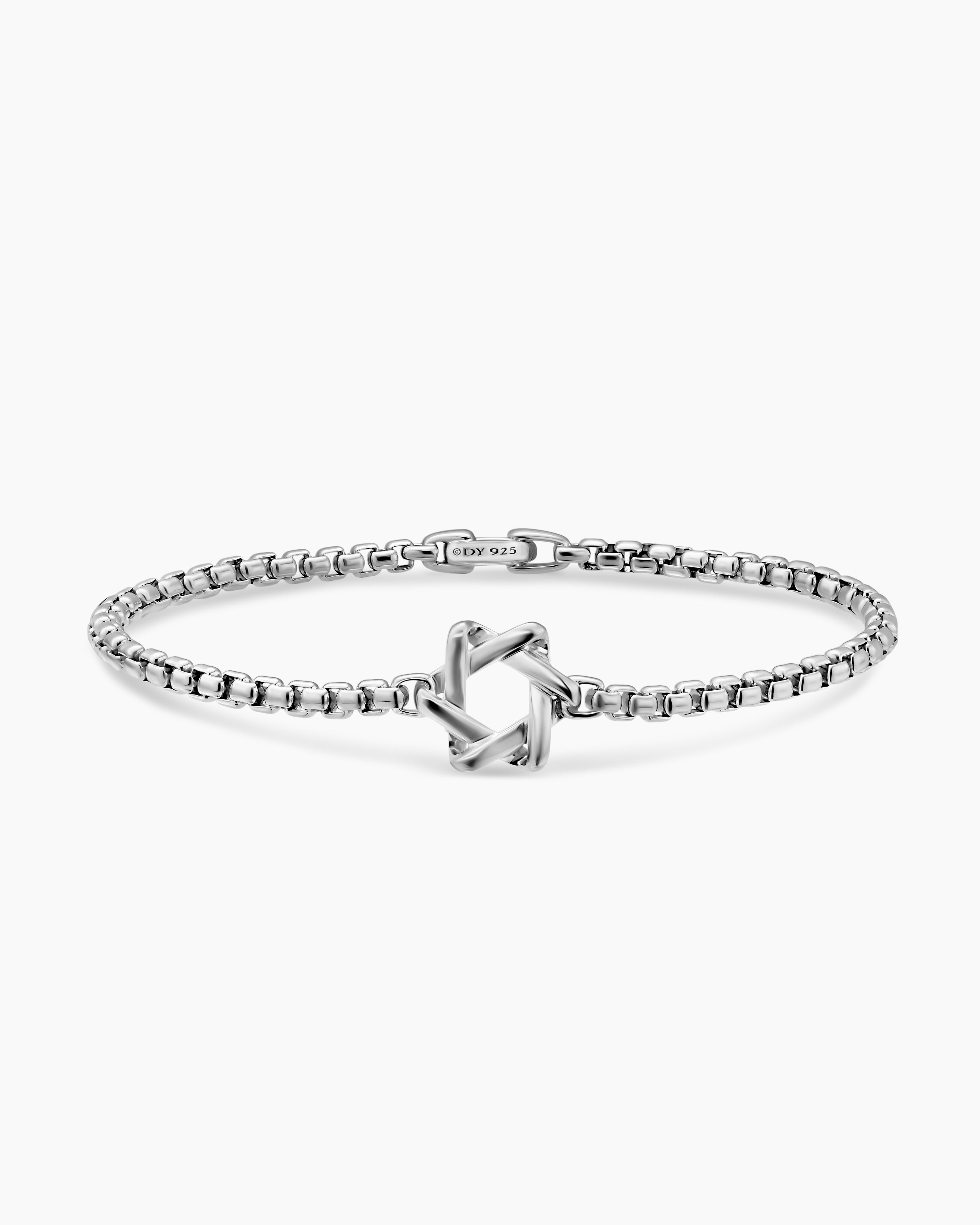 Mens Star of David Station Bracelet in Sterling Silver, 3.6mm