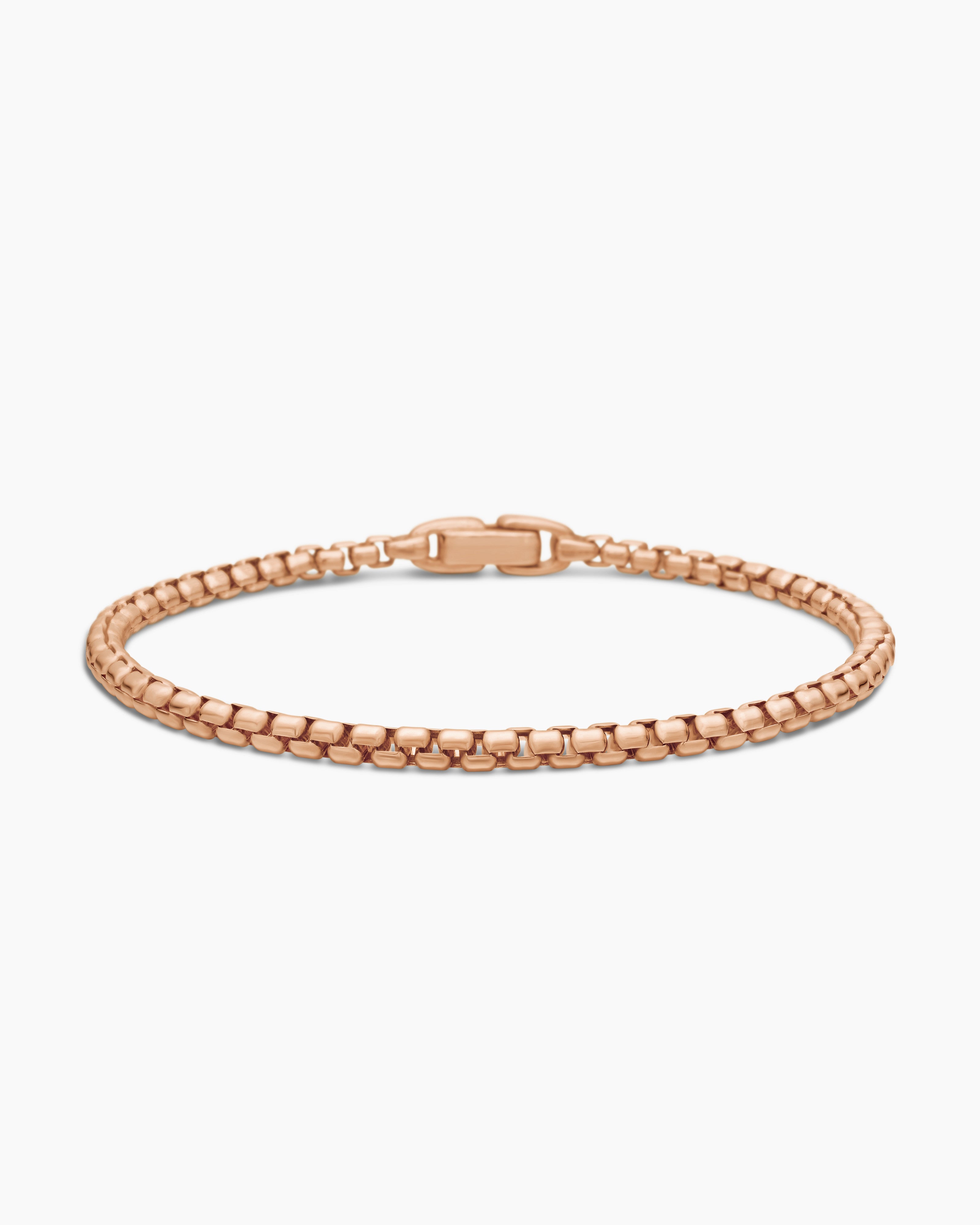 Mens Box Chain Bracelet in 18K Rose Gold, 3.4mm