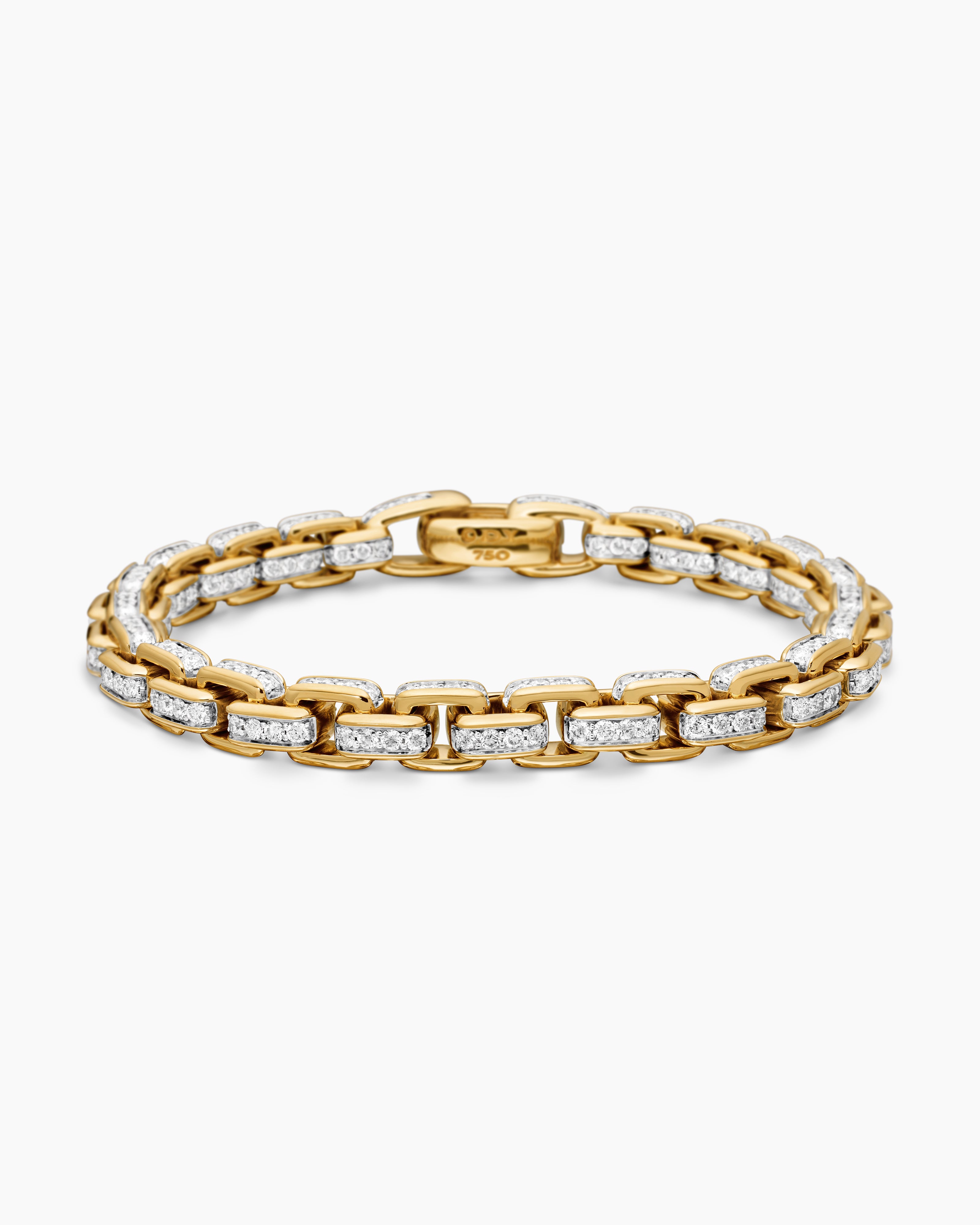 Mens Box Chain Bracelet in 18K Yellow Gold, 7.3mm