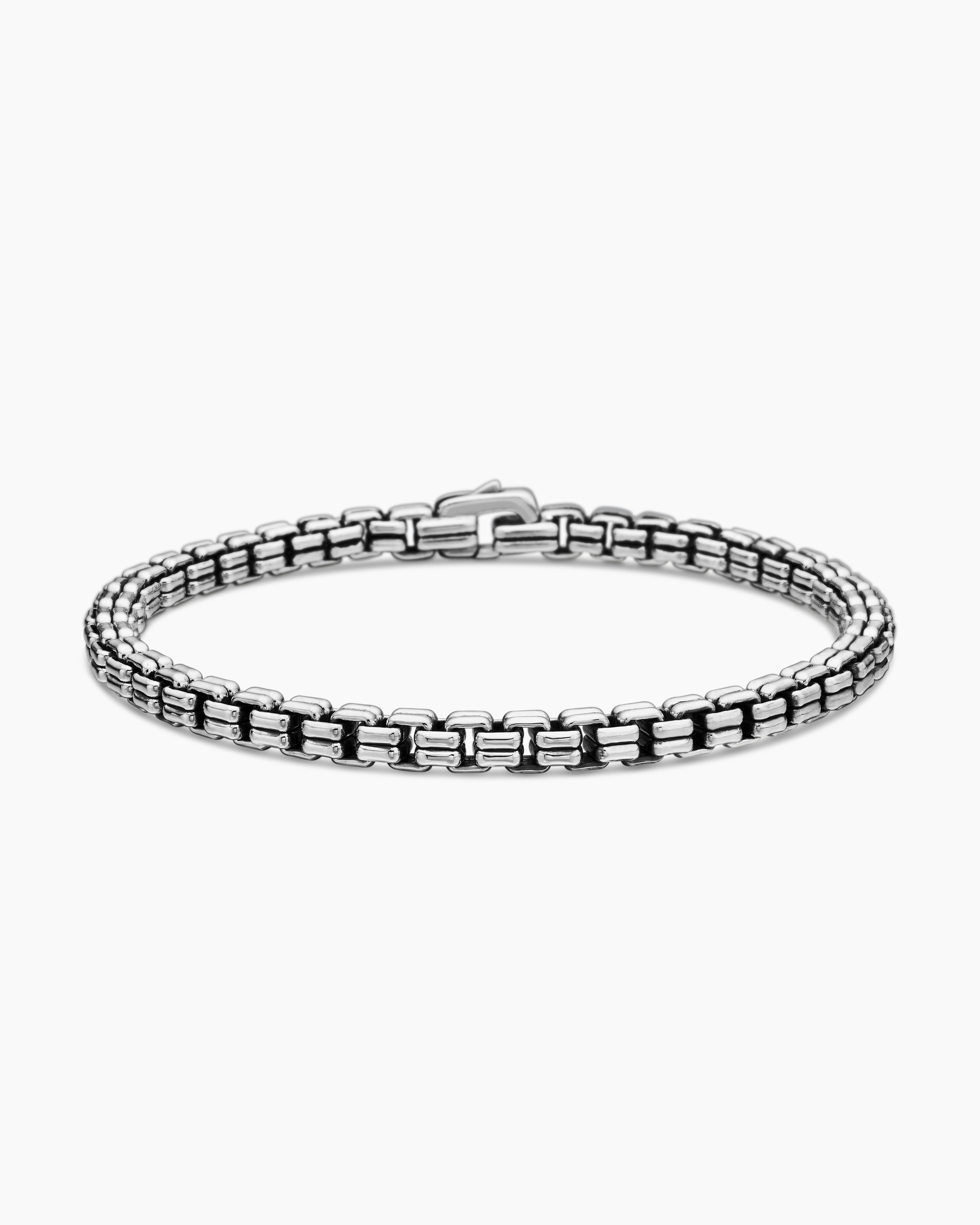 Mens Double Box Chain Bracelet in Sterling Silver, 4mm