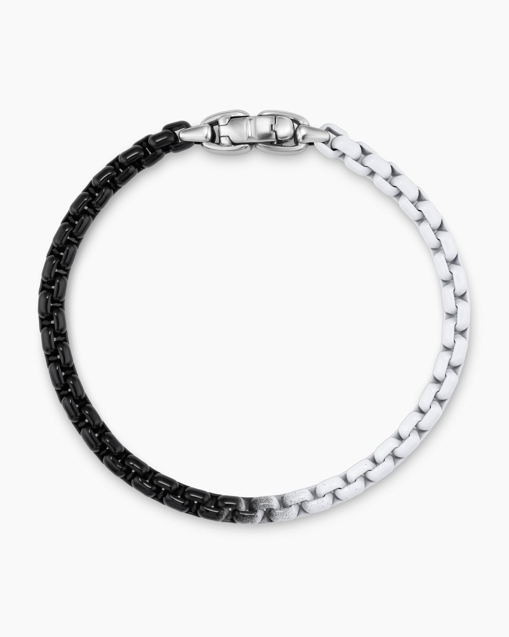 Mens Box Chain Bracelet in Sterling Silver with Black and White Stainless Steel, 5mm