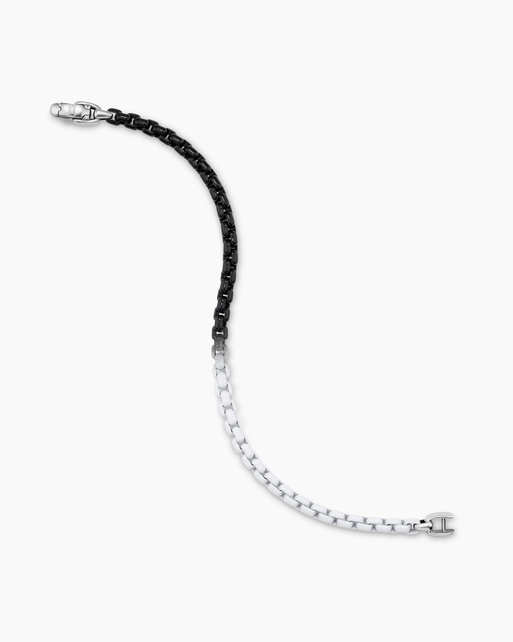 Mens Box Chain Bracelet in Sterling Silver with Black and White Stainless Steel, 5mm